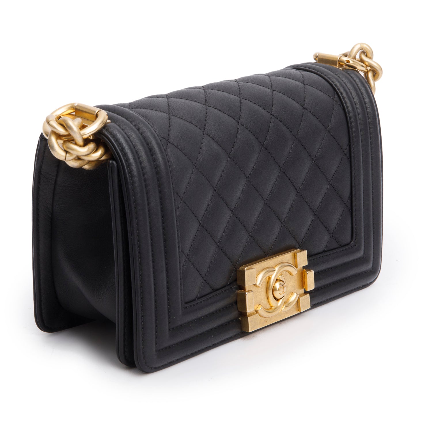 Chanel 2021 Black Quilted Lambskin Leather Small Boy Bag w/ Box, Receipt and Authenticity Card