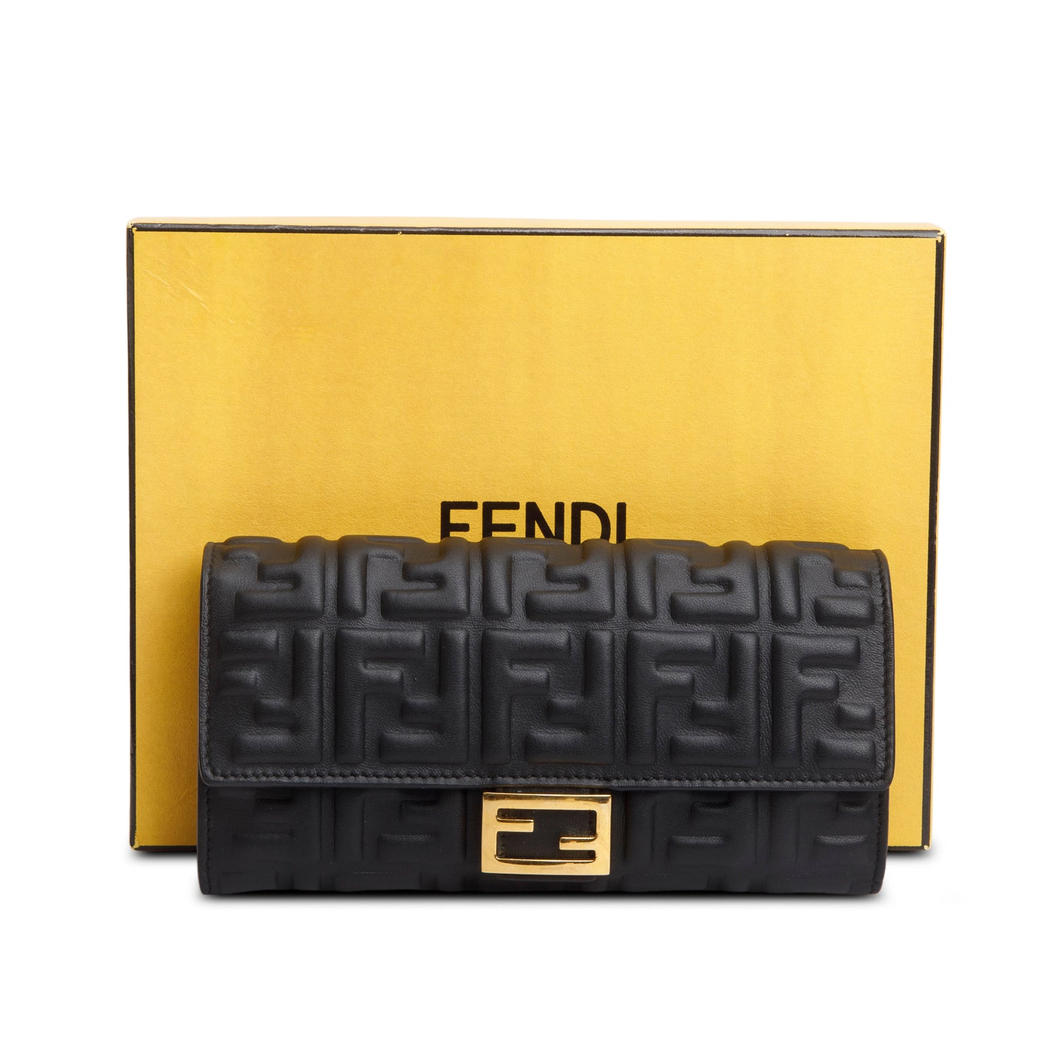 Fendi Black Nappa Mattisse FF Embossed Continental Wallet w/ Box