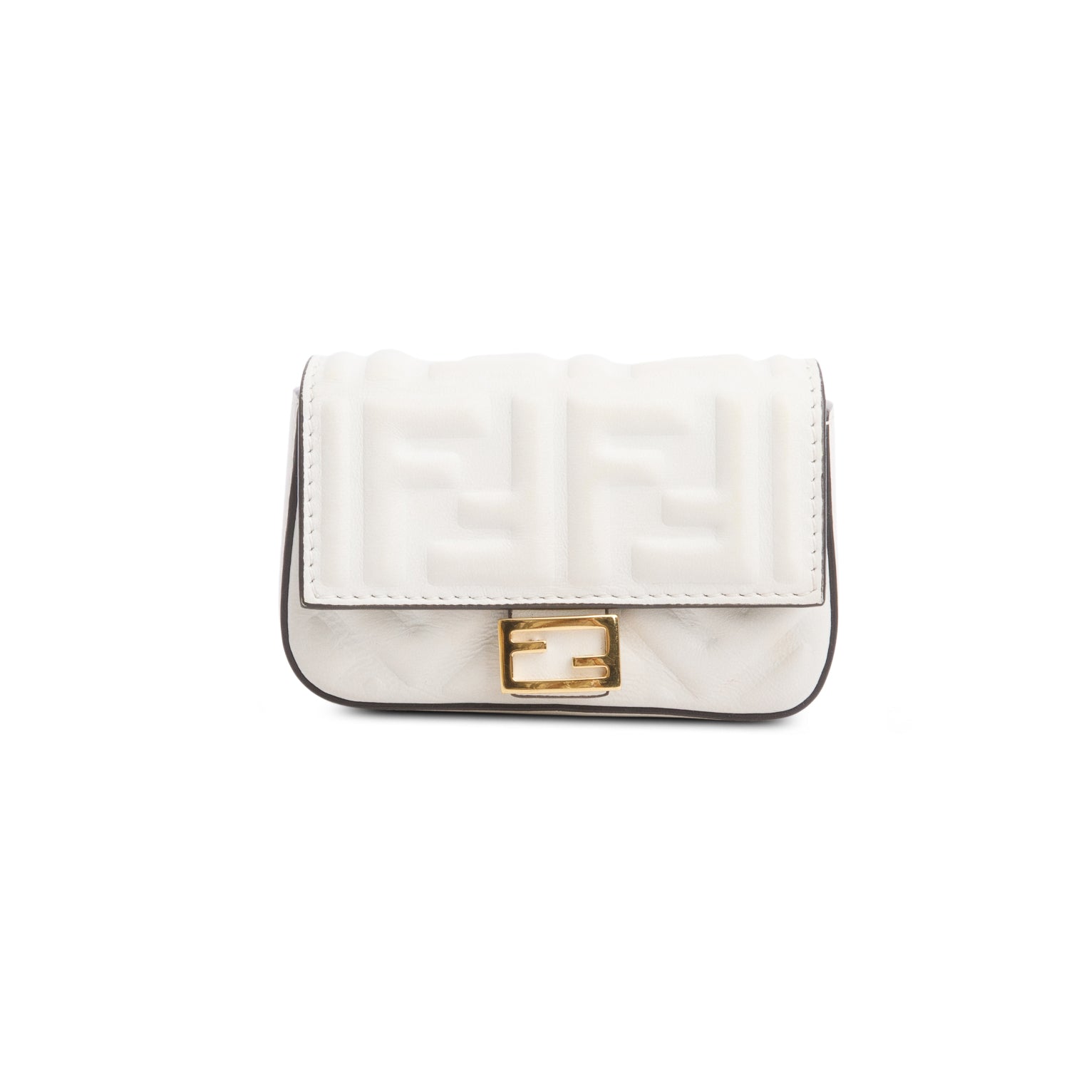 Fendi White Nappa Matisse FF Embossed Nano Baguette Charm w/ Box & Chain