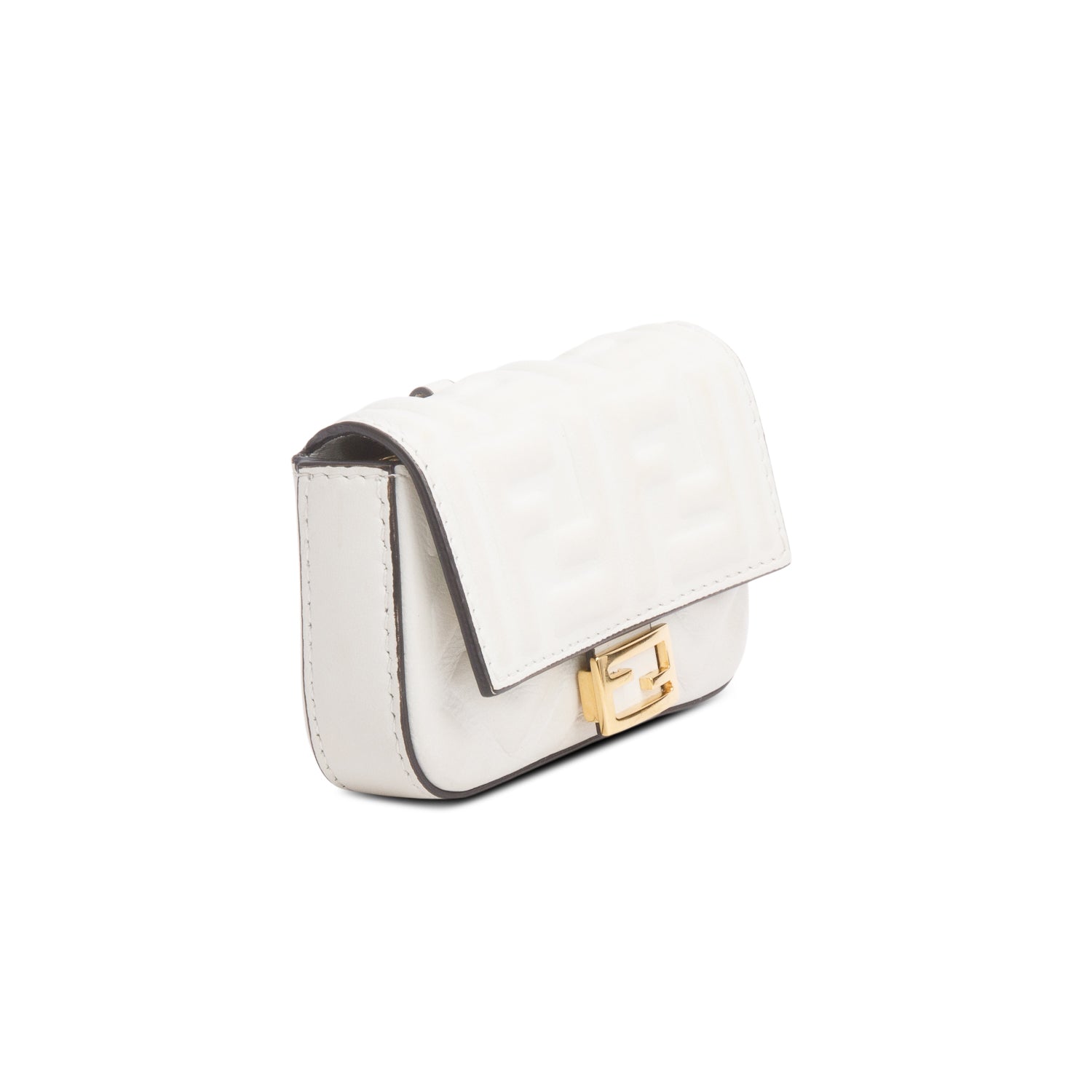 Fendi White Nappa Matisse FF Embossed Nano Baguette Charm w/ Box & Chain