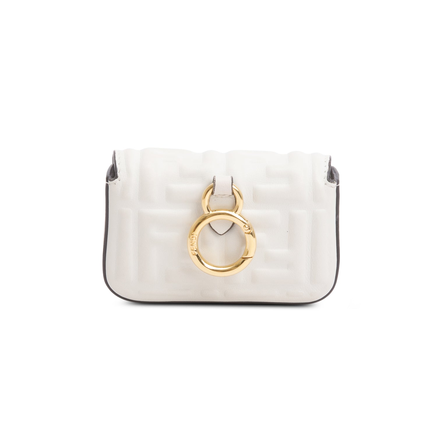 Fendi White Nappa Matisse FF Embossed Nano Baguette Charm w/ Box & Chain