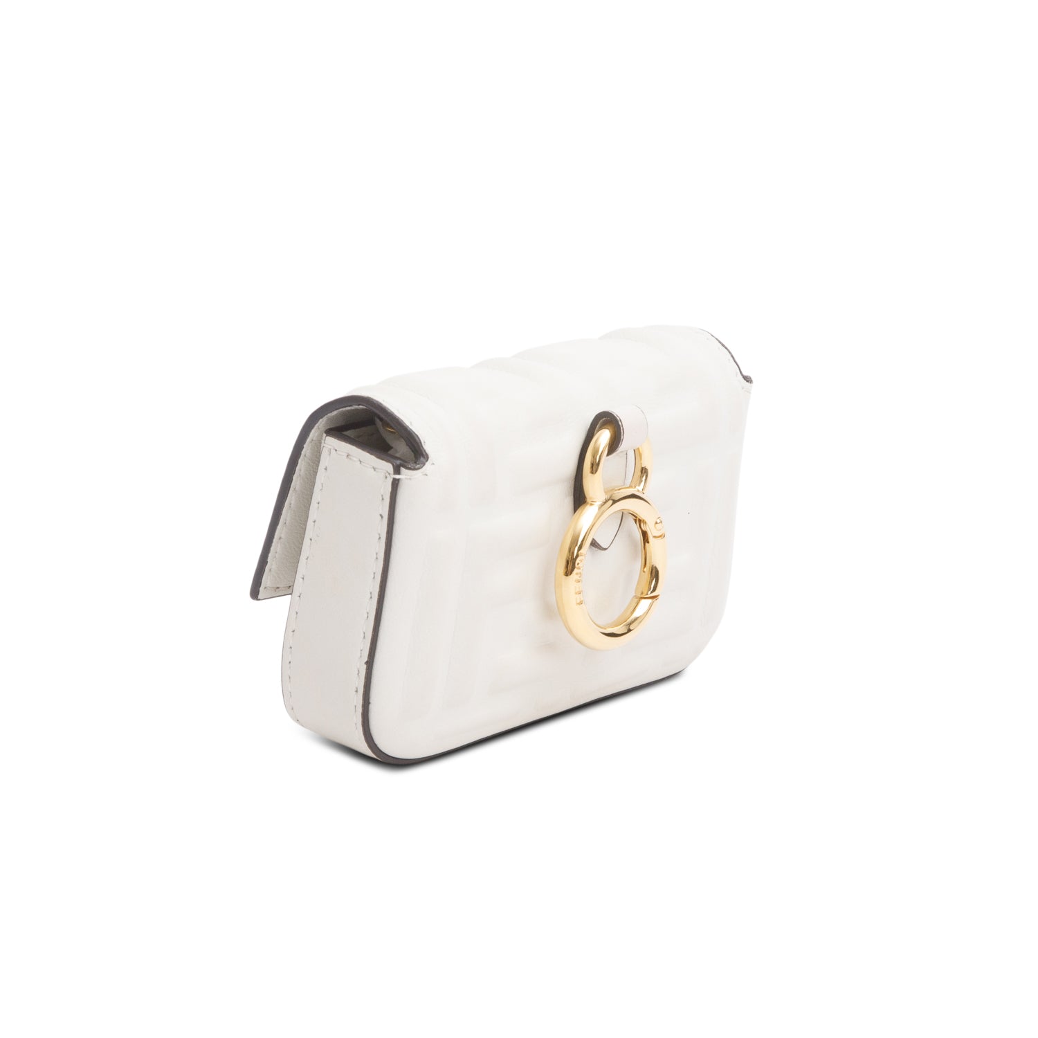Fendi White Nappa Matisse FF Embossed Nano Baguette Charm w/ Box & Chain