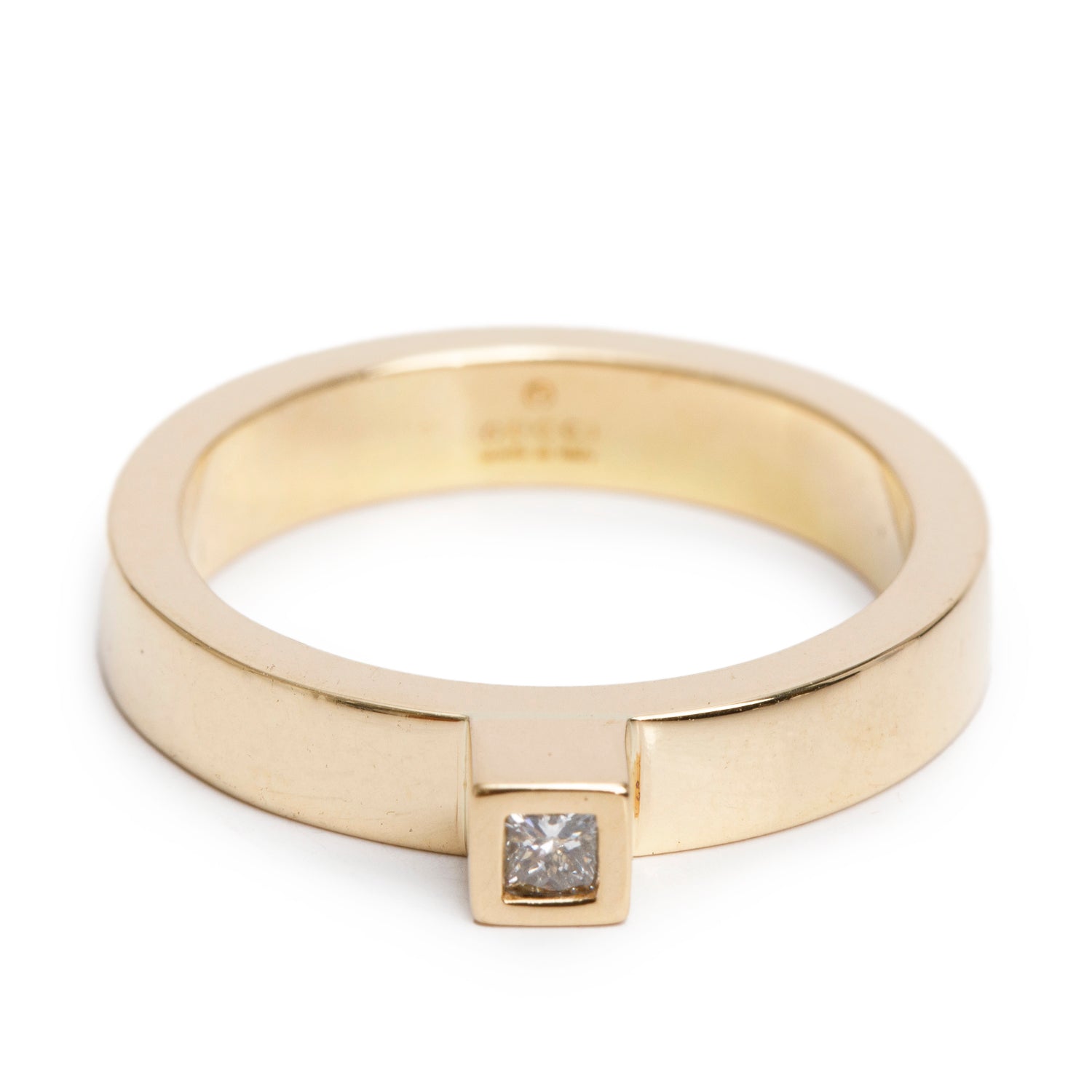 Gucci 18k Yellow Gold Princess Cut Diamond Ring, Size 7.5
