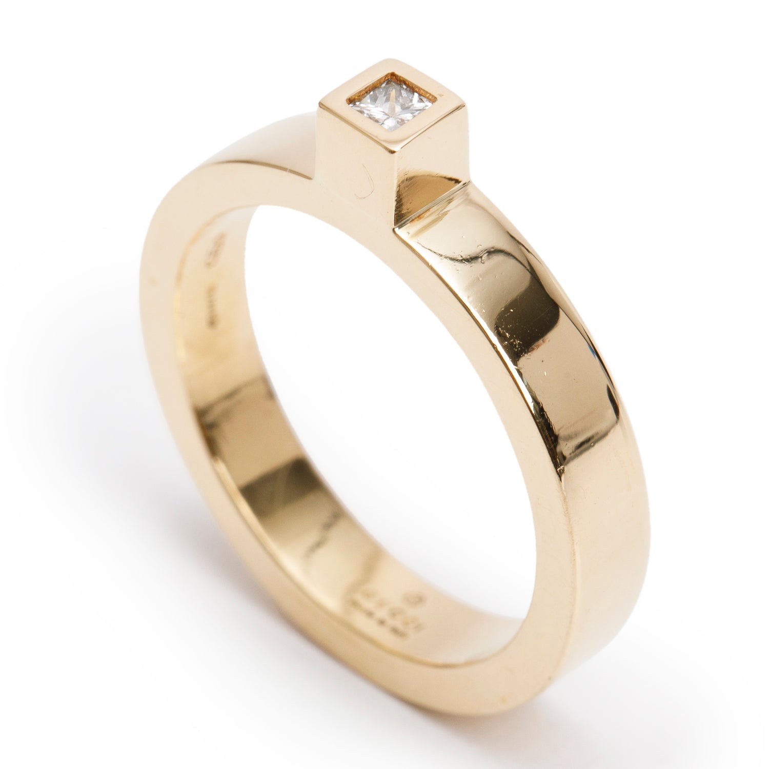 Gucci 18k Yellow Gold Princess Cut Diamond Ring, Size 7.5