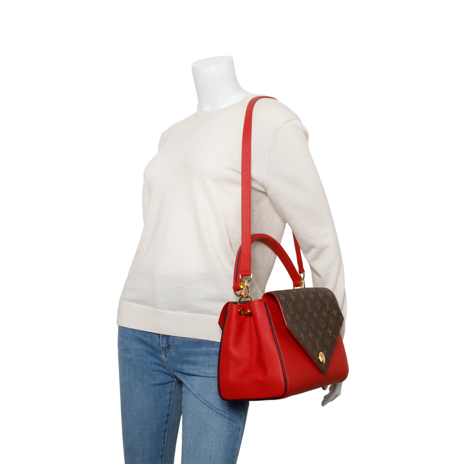 Louis Vuitton Monogram Red Leather Double V Bag w/ Strap