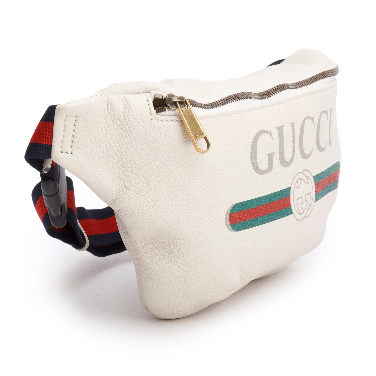 Gucci White Logo Print Calfskin Leather Large Belt Bag