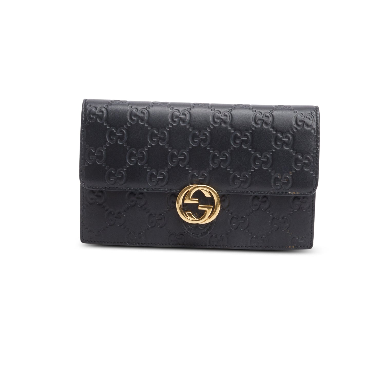 Gucci Black Guccissima Leather Interlocking G Icon Signature Wallet on Chain