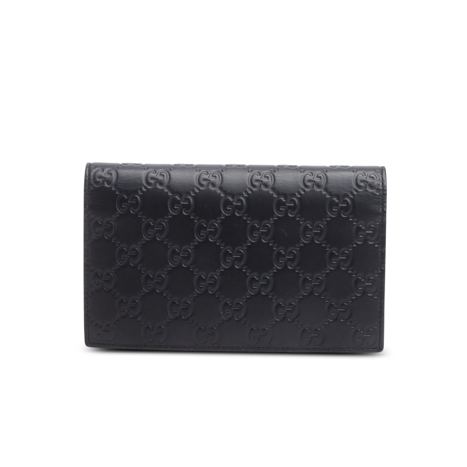 Gucci Black Guccissima Leather Interlocking G Icon Signature Wallet on Chain
