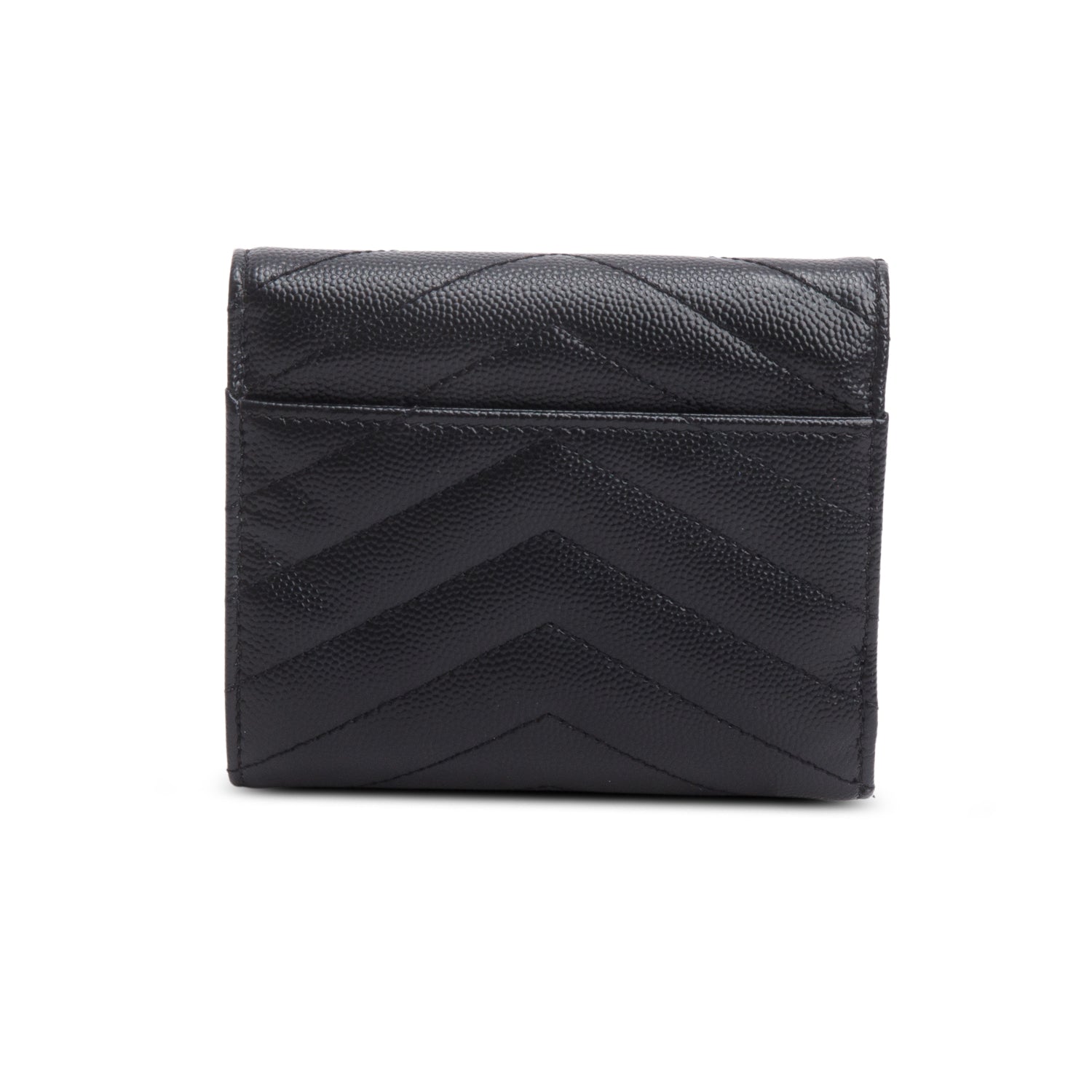 Saint Laurent 2022 Black Grain de Poudre Chevron Wallet w/ Box & Receipt
