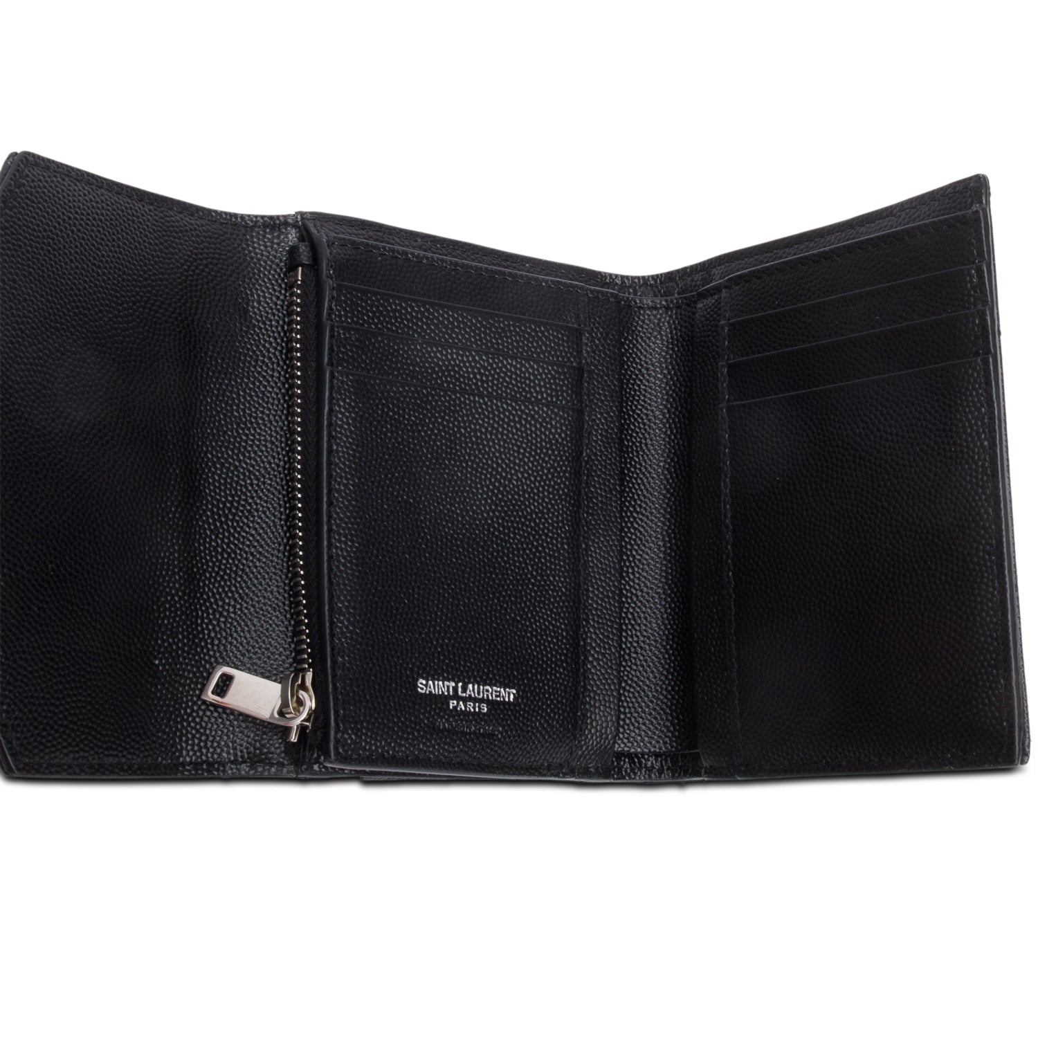 Saint Laurent 2022 Black Grain de Poudre Chevron Wallet w/ Box & Receipt