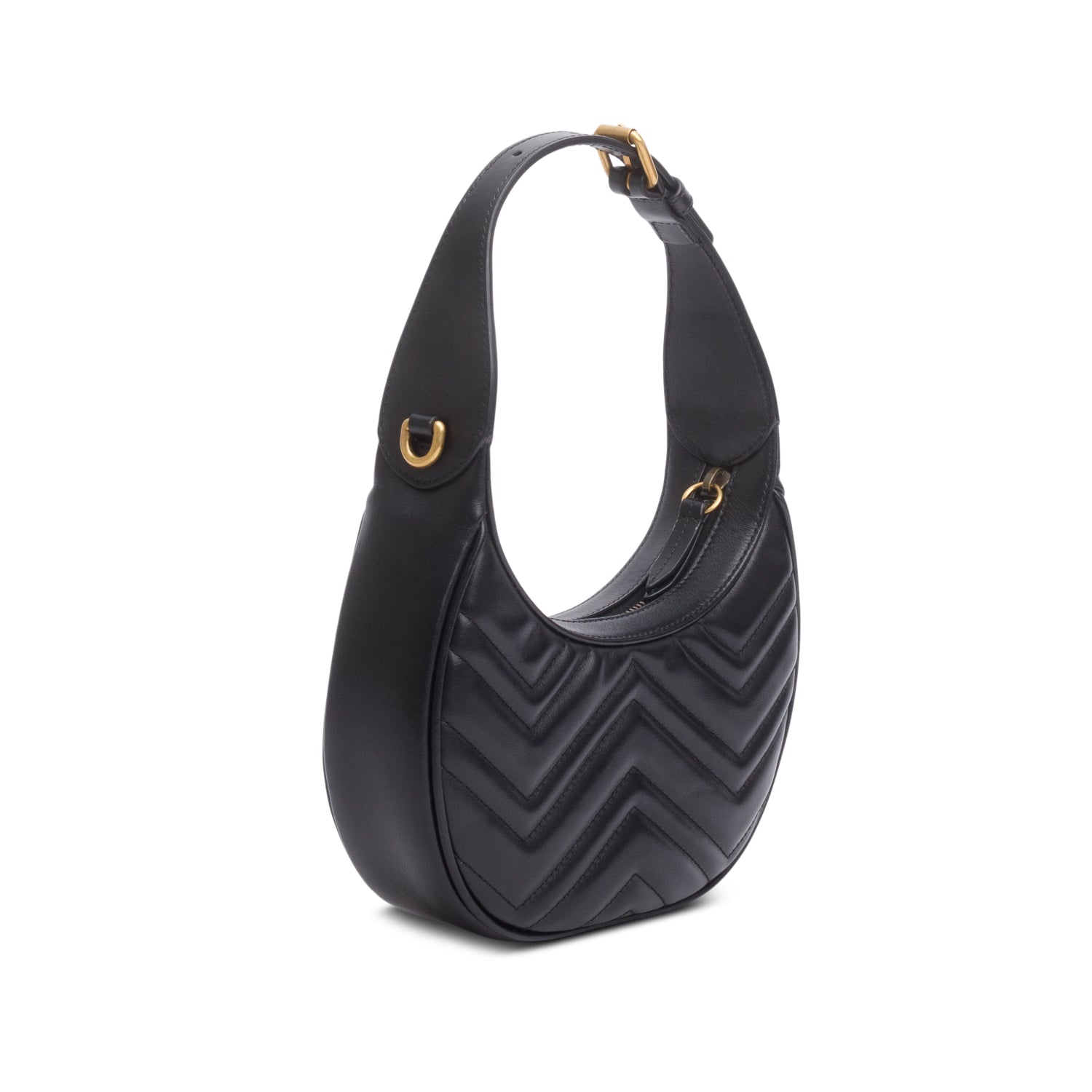 Gucci Black Calfskin Matelasse Chevron Mini GG Marmont Half Moon Hobo w/ Box & Strap