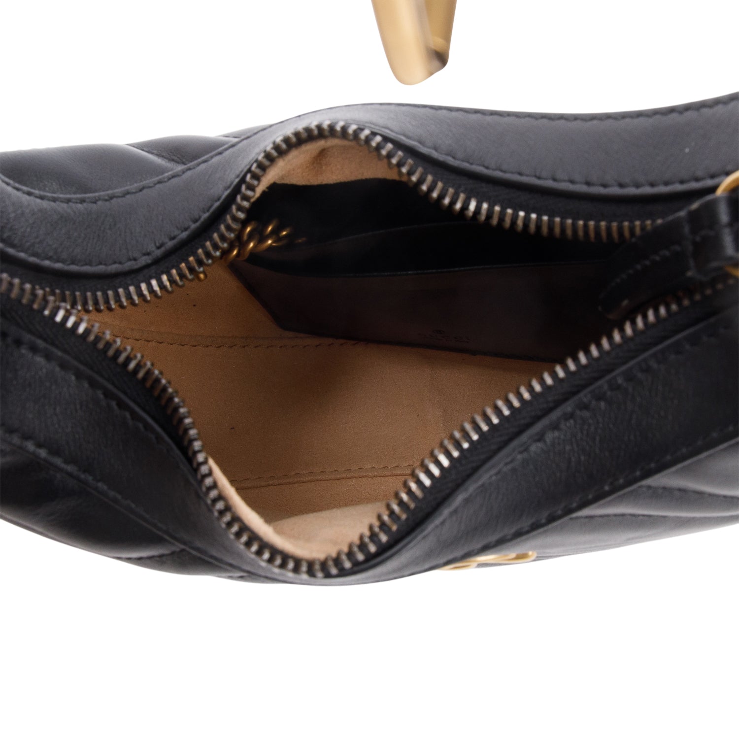 Gucci Black Calfskin Matelasse Chevron Mini GG Marmont Half Moon Hobo w/ Box & Strap