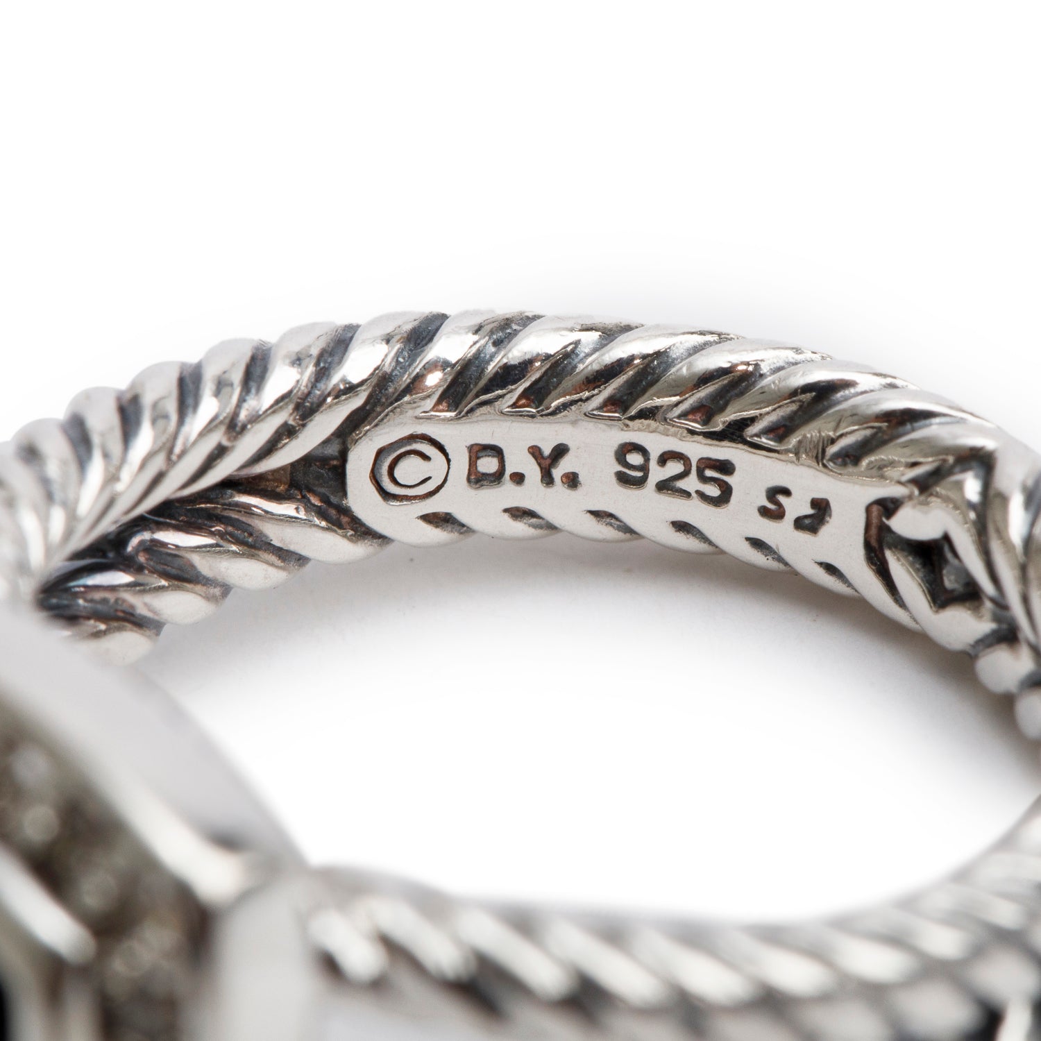 David Yurman Sterling Silver Petite Albion Ring with Black Onyx & Diamonds, Size 6