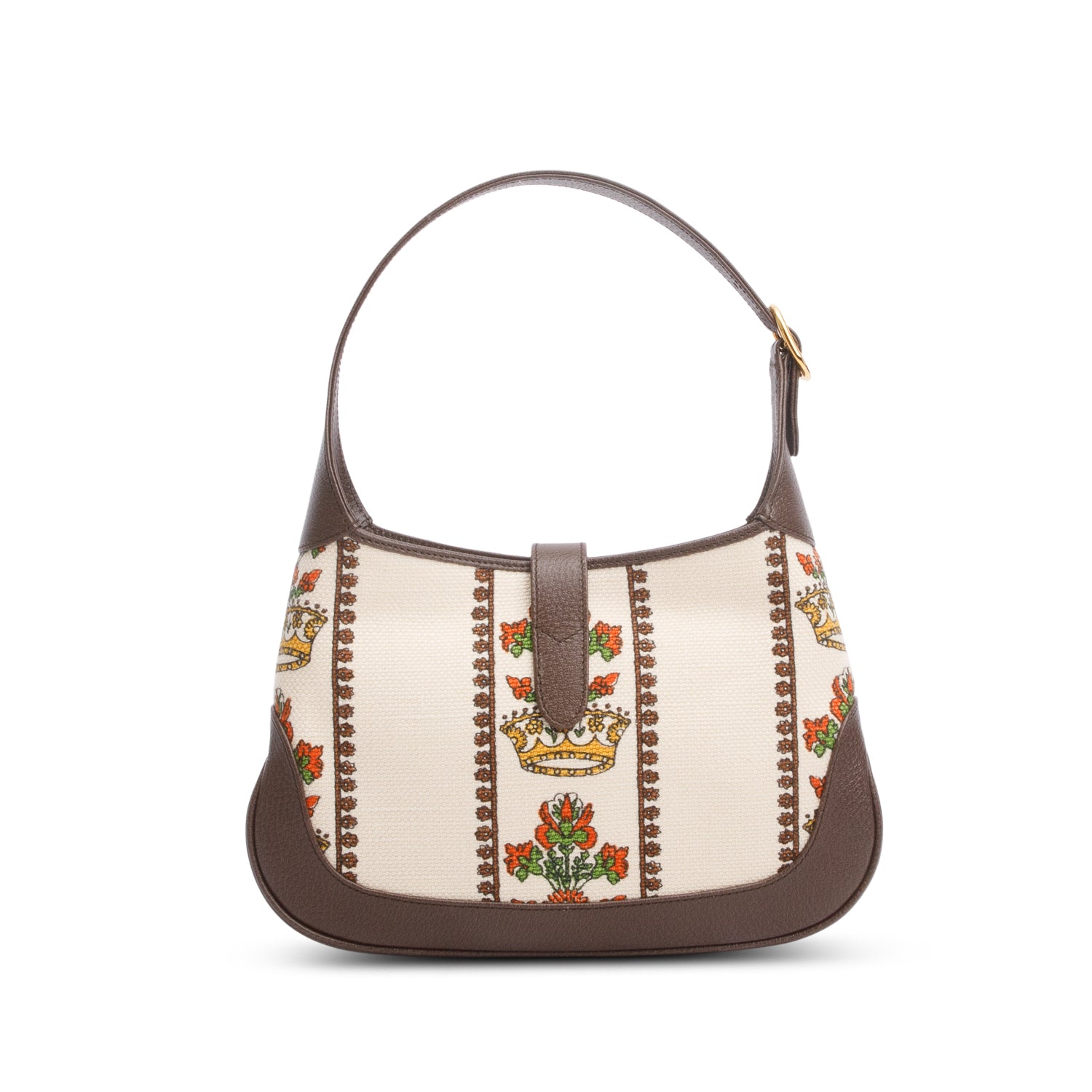 Gucci Neutral & Multicolor Music Is Mine Canvas Brown Leather Trim Small Jackie 1961 Shoulder Bag w/ Strap