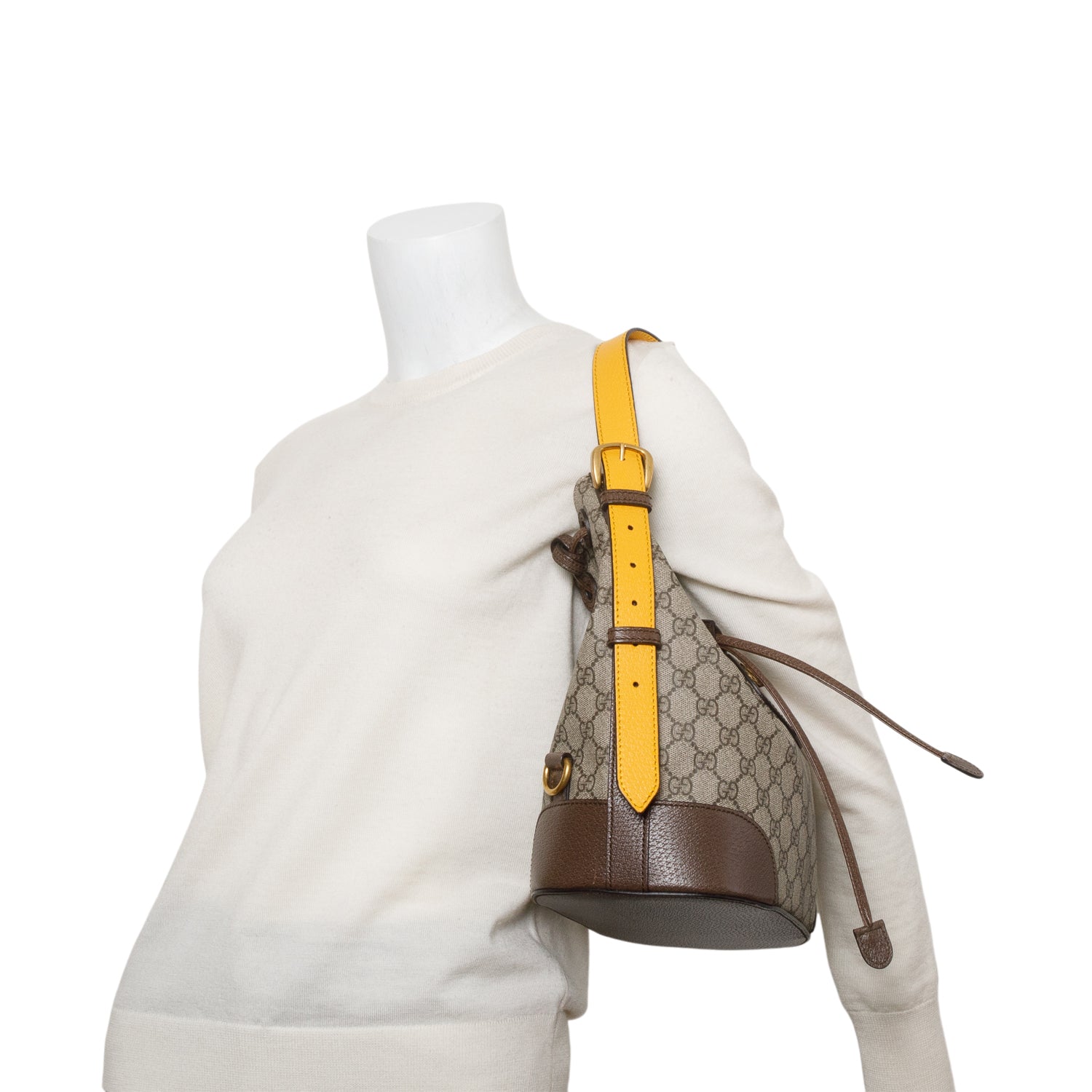 Gucci GG Supreme Monogram Neo Vintage Drawstring Bucket Backpack w/ Straps