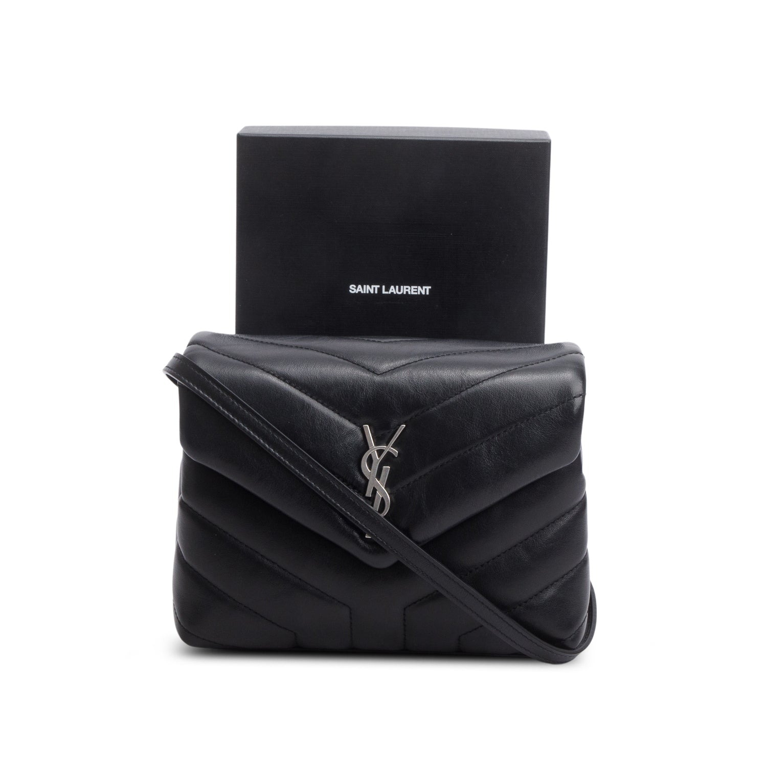 Saint Laurent Black Calfskin Y Quilted Monogram Toy Loulou Crossbody Bag w/ Box
