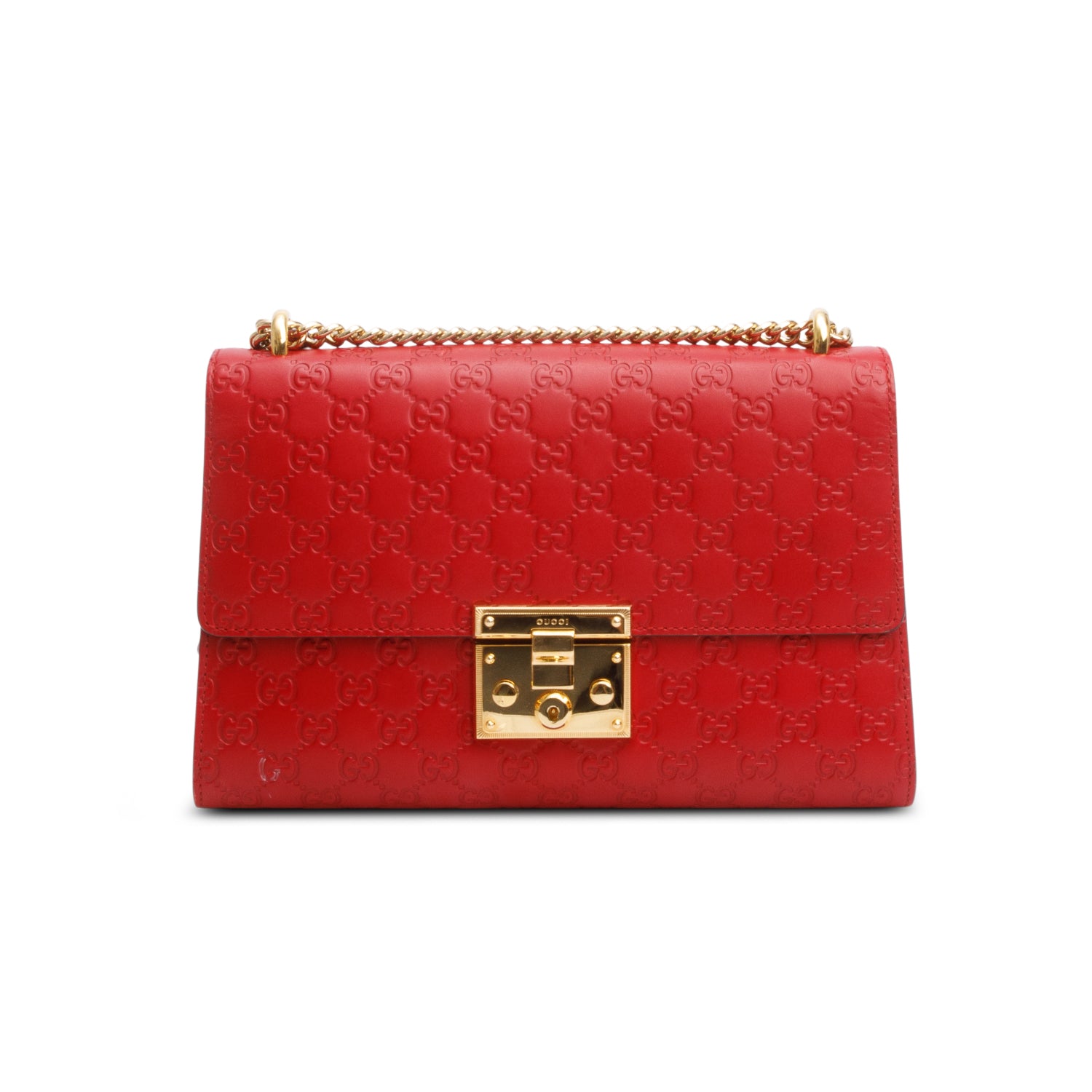 Gucci Red Guccissima Medium Padlock Shoulder Bag