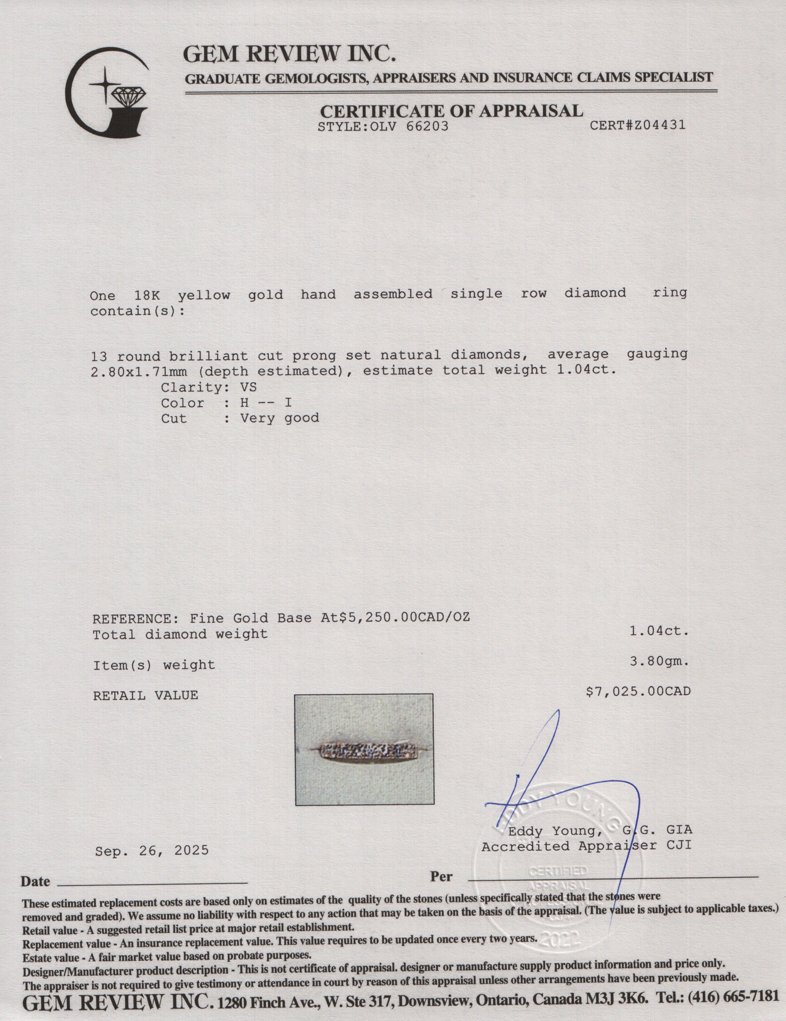 18k Yellow Gold Diamond Half Eternity Band Ring, Size 4.5