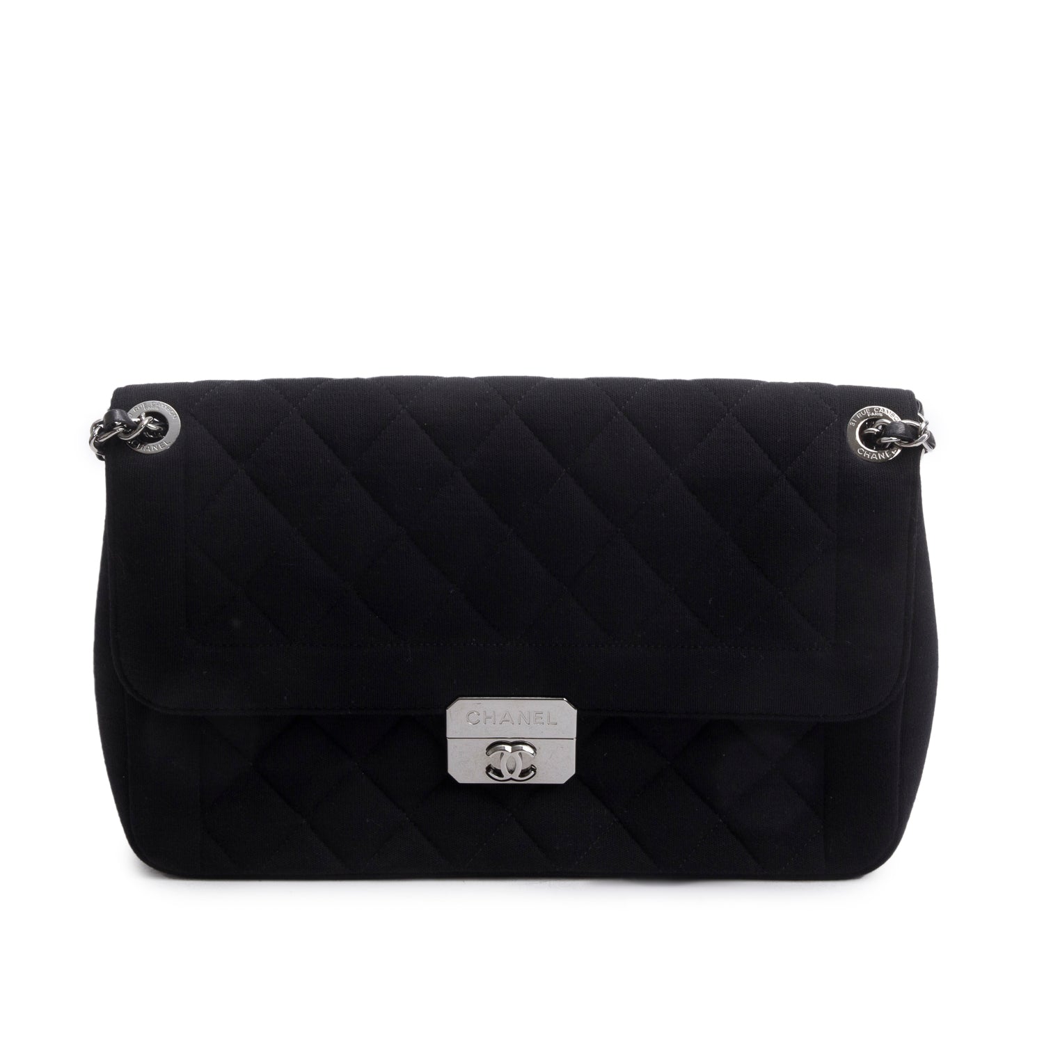 Chanel Black Jersey Quilted Chic With Me Large Flap Bag
