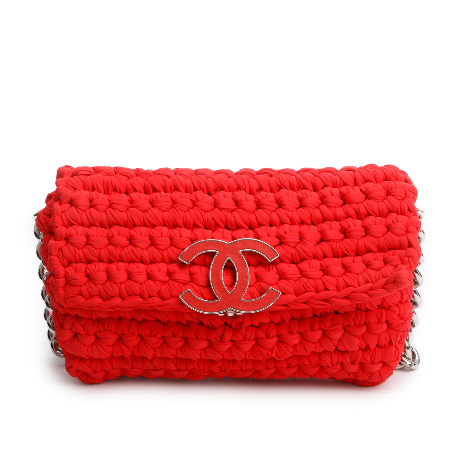 Chanel Red Fancy Crochet Single Flap Bag