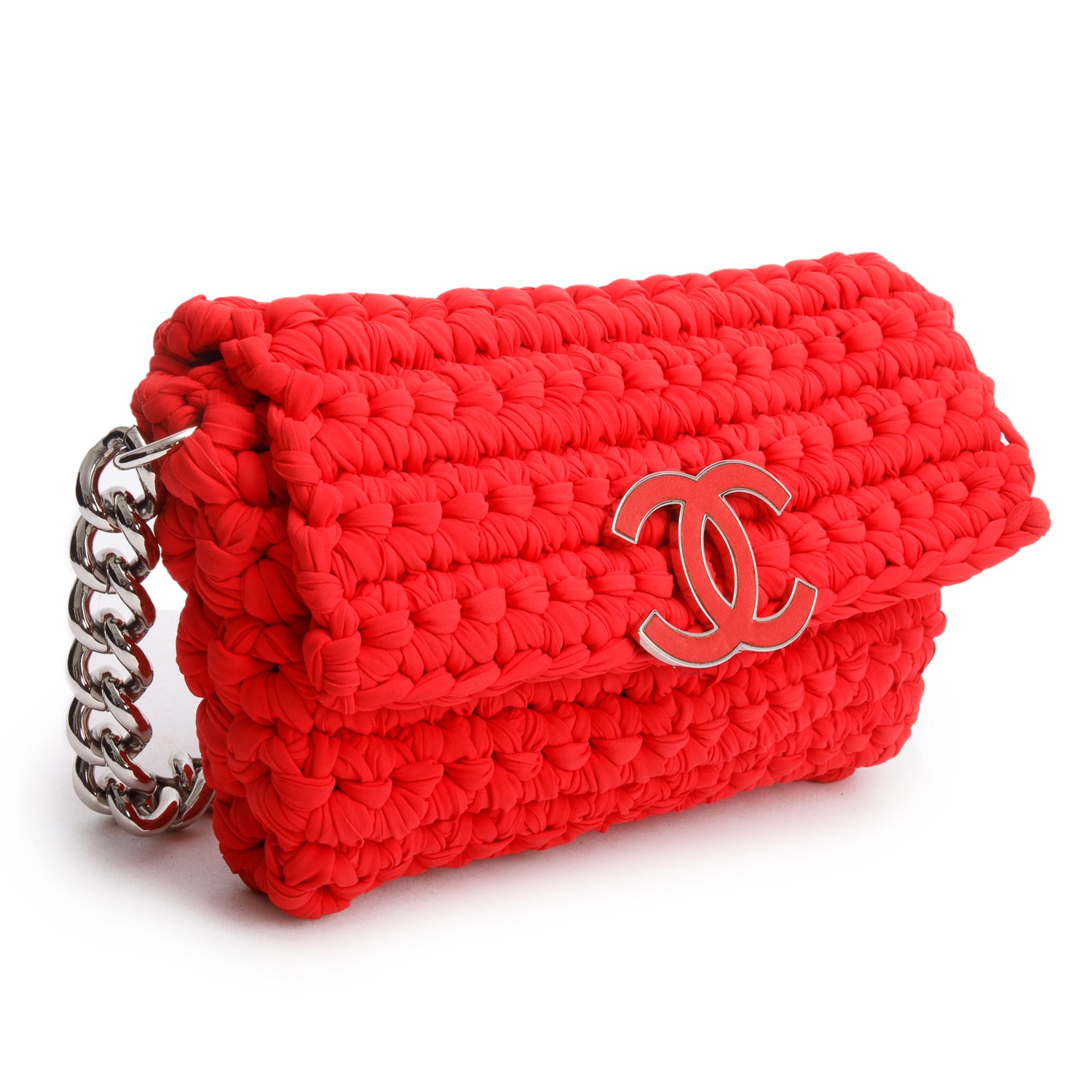 Chanel Red Fancy Crochet Single Flap Bag