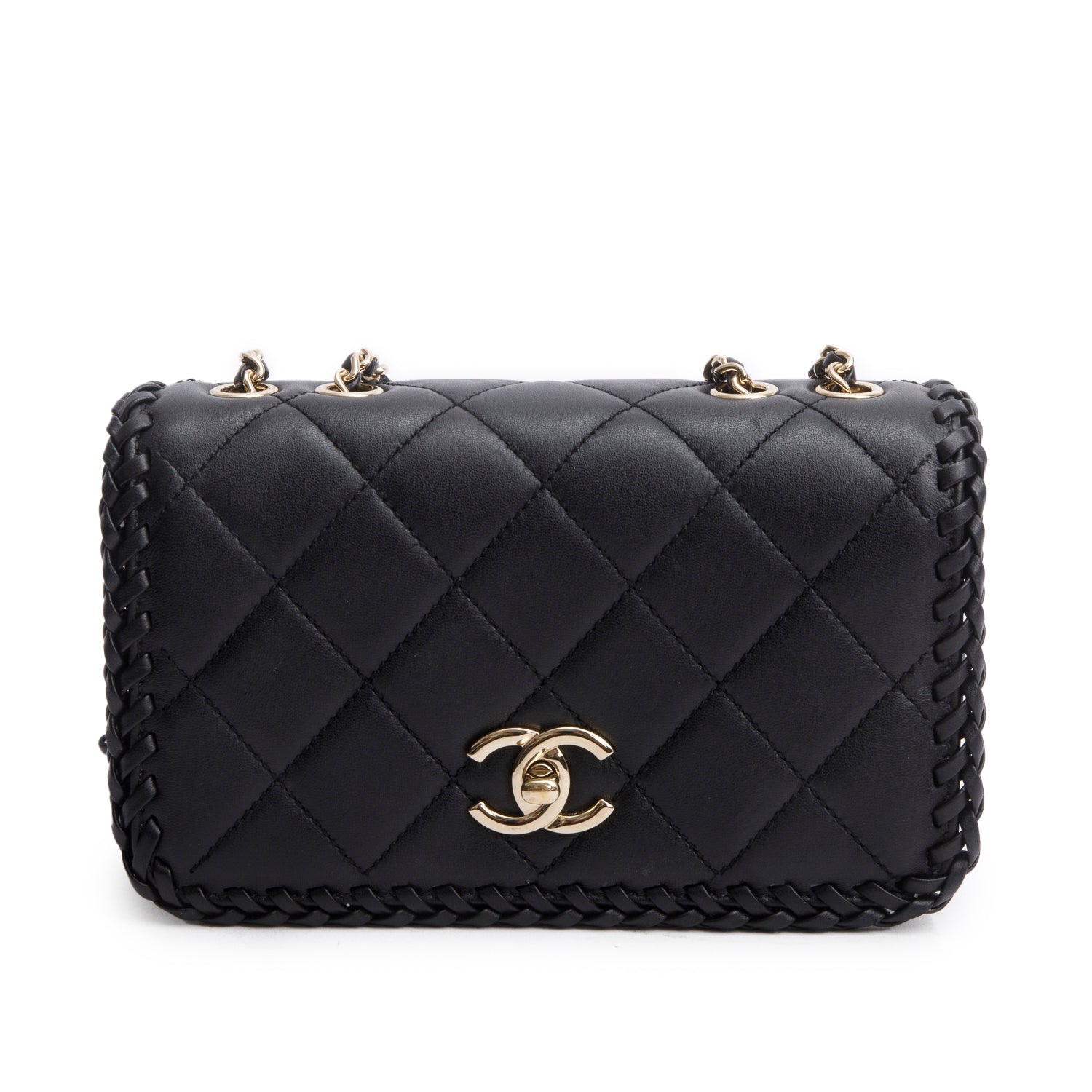 Chanel Black Lambskin Quilted Small Whipstitch Flap Bag