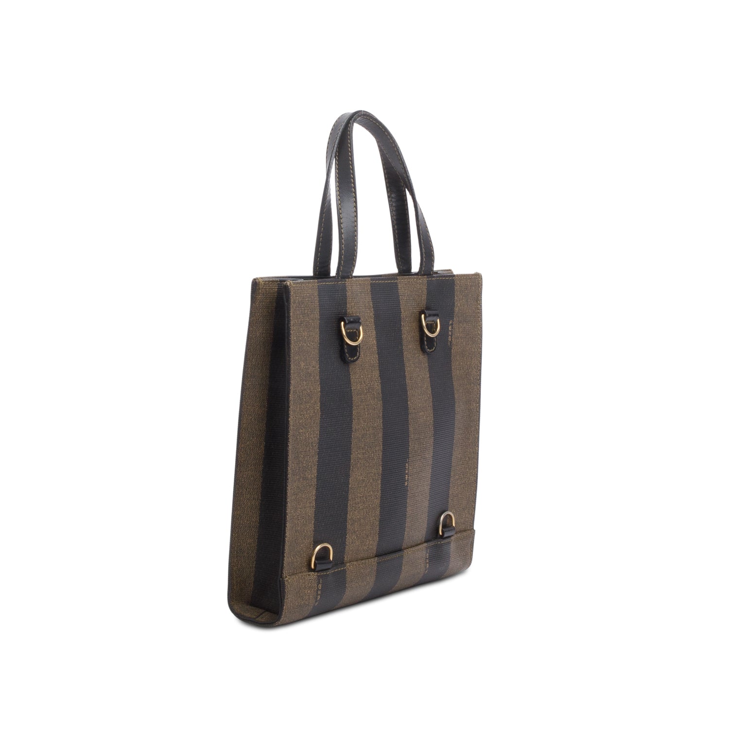 Fendi Vintage Leather Trimmed Brown Pequin Logo Tote