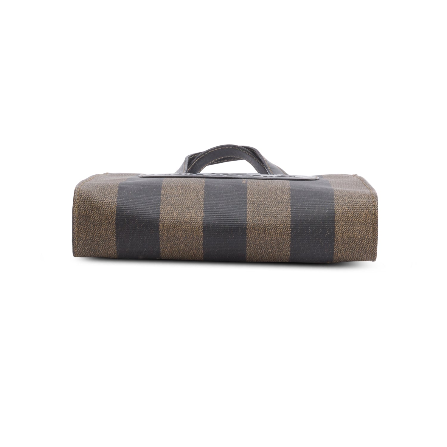 Fendi Vintage Leather Trimmed Brown Pequin Logo Tote