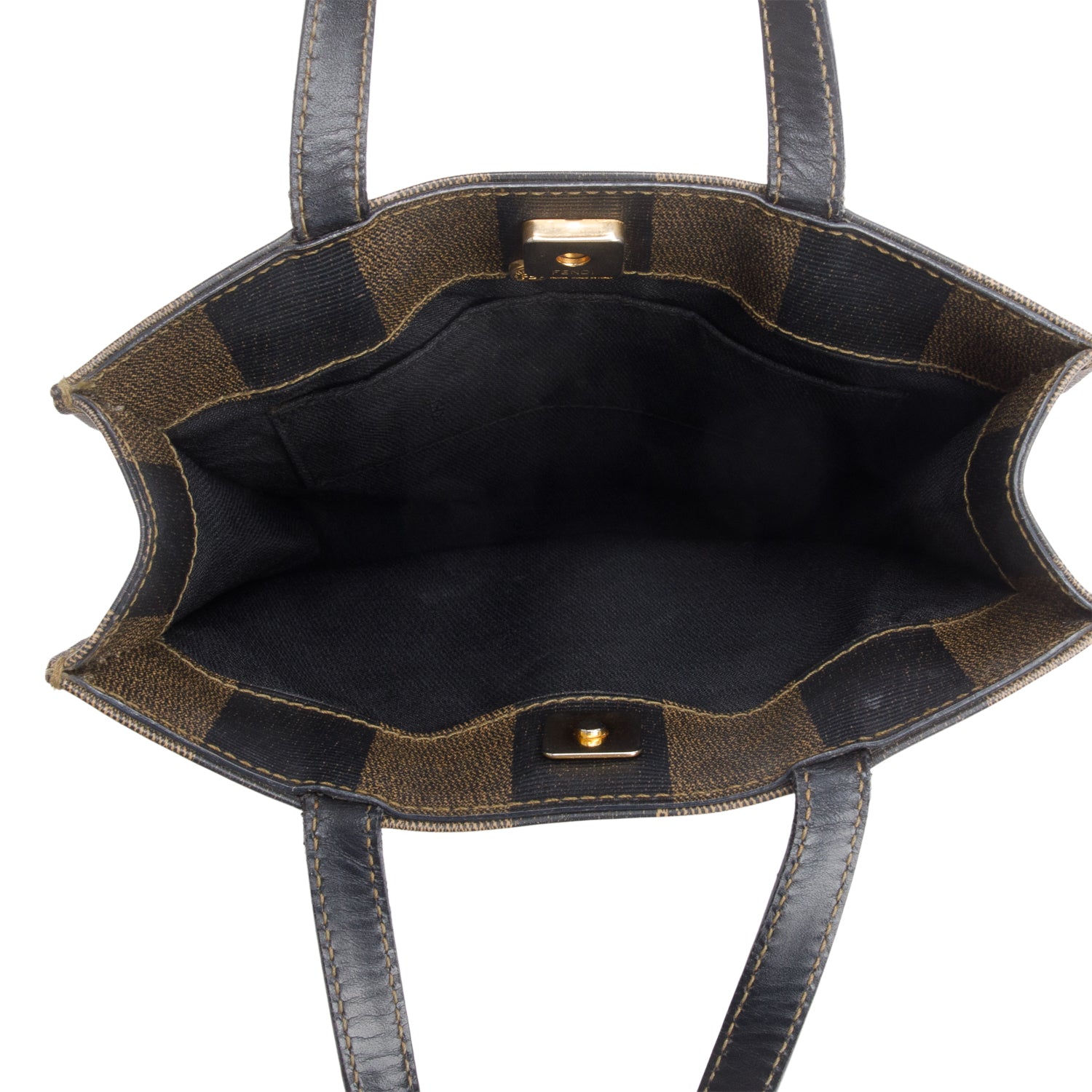 Fendi Vintage Leather Trimmed Brown Pequin Logo Tote