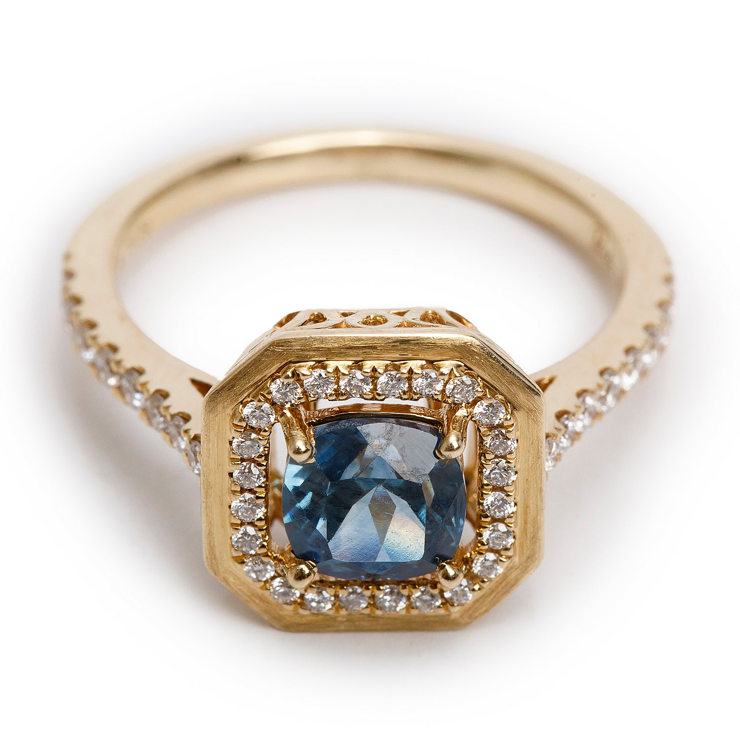 14k Yellow Gold Sapphire and Diamond Ring, Size 5