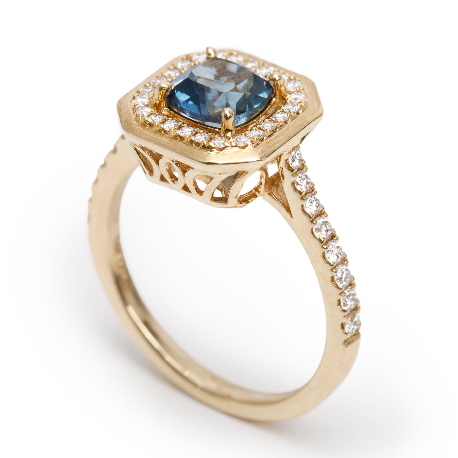 14k Yellow Gold Sapphire and Diamond Ring, Size 5