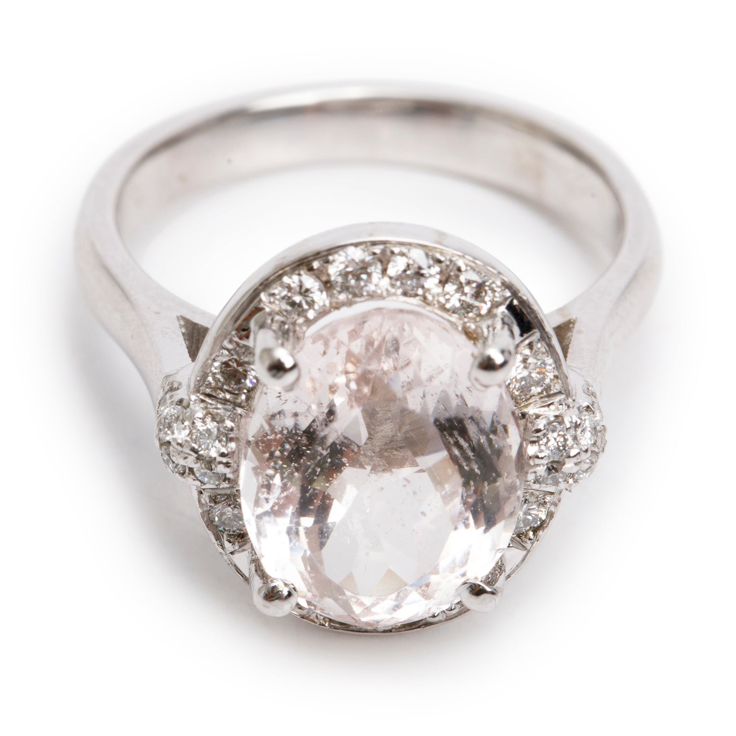 14k White Gold Morganite & Diamond Ring, Size 8