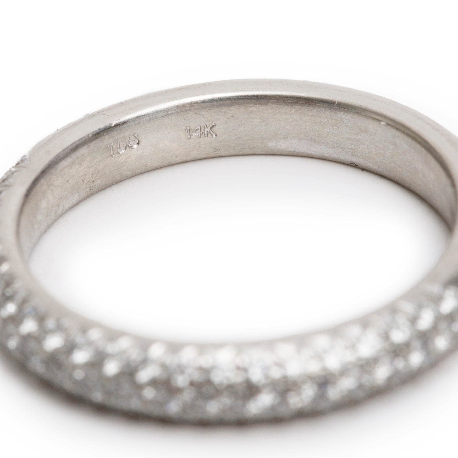14k White Gold Pave Diamond Band Ring, Size 6