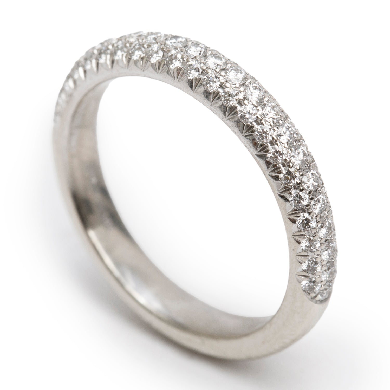 14k White Gold Pave Diamond Band Ring, Size 6