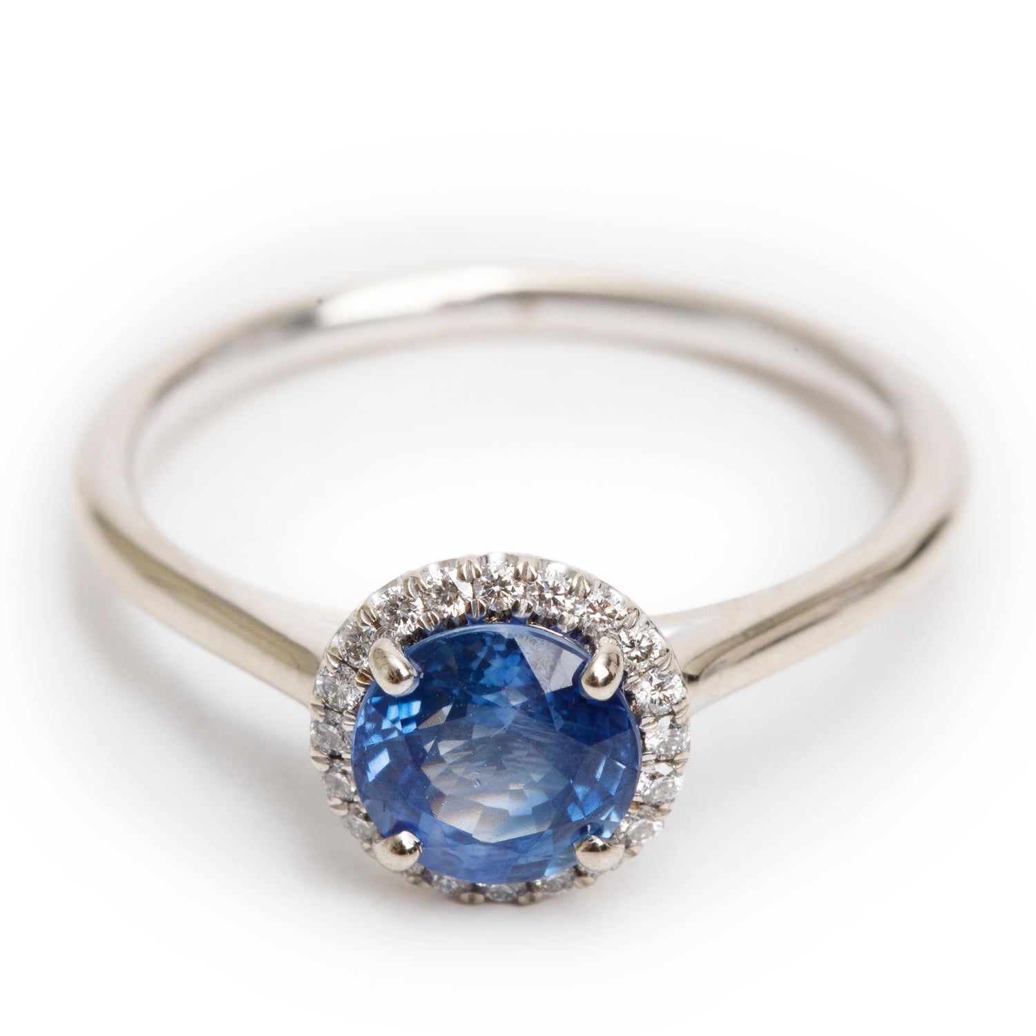 14k White Gold Sapphire and Diamond Ring, Size 7.75