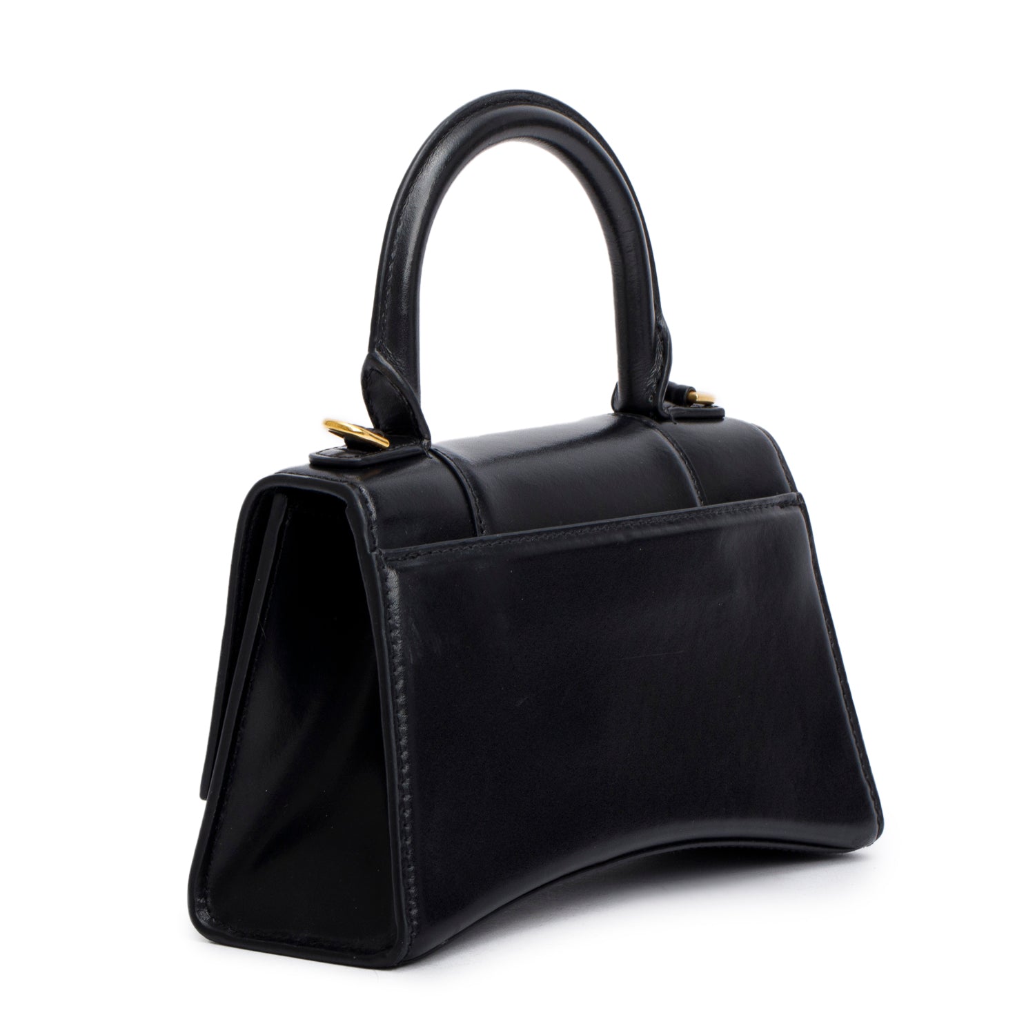Balenciaga Black Leather XS Hourglass Top Handle Bag w/ Strap