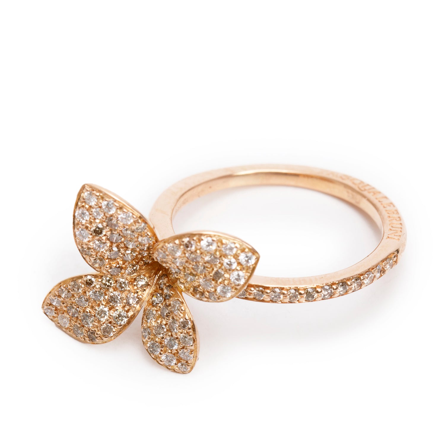 Pasquale Bruni 18k Rose Gold Pave Diamond Petit Garden Rose Ring, Size 7.5