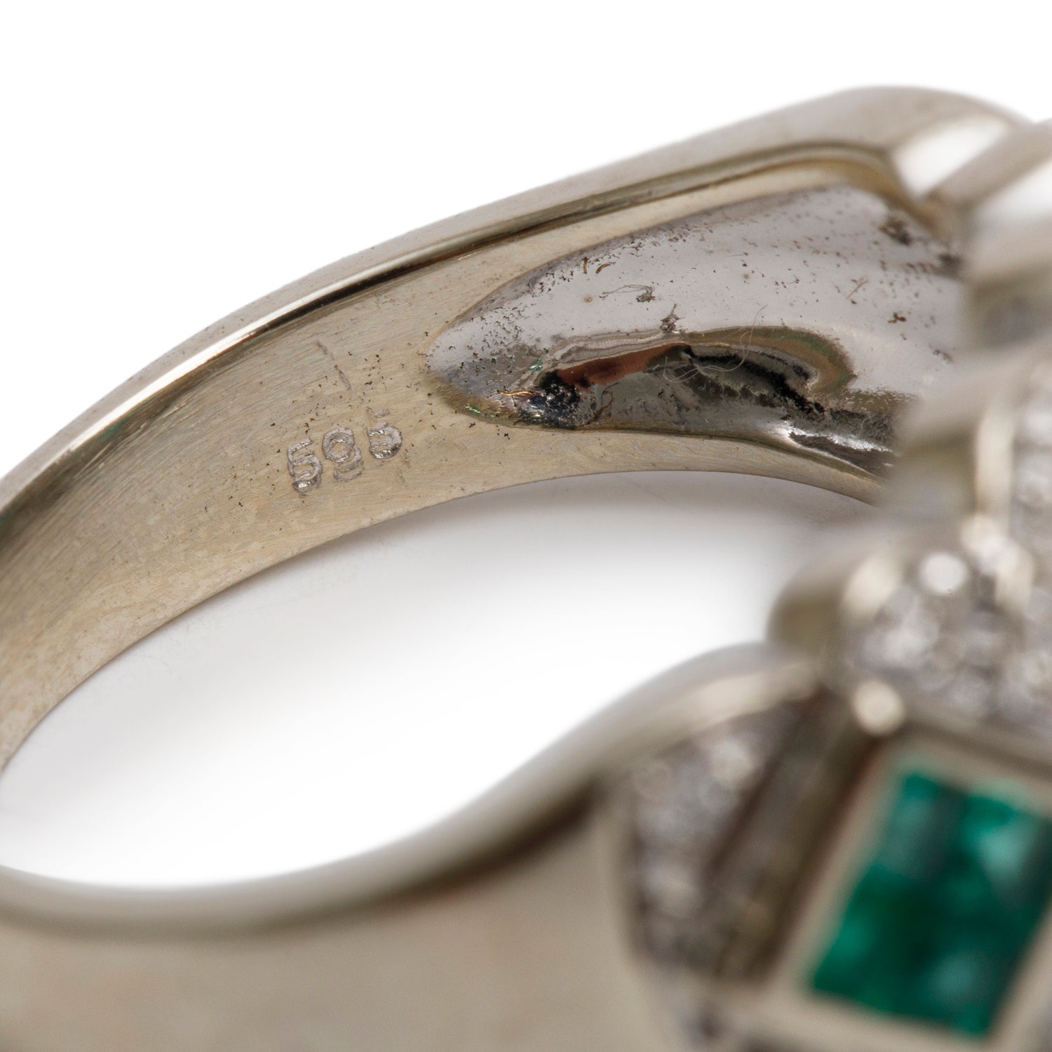 14k White Gold Emerald & Diamond Ring, Size 7.25