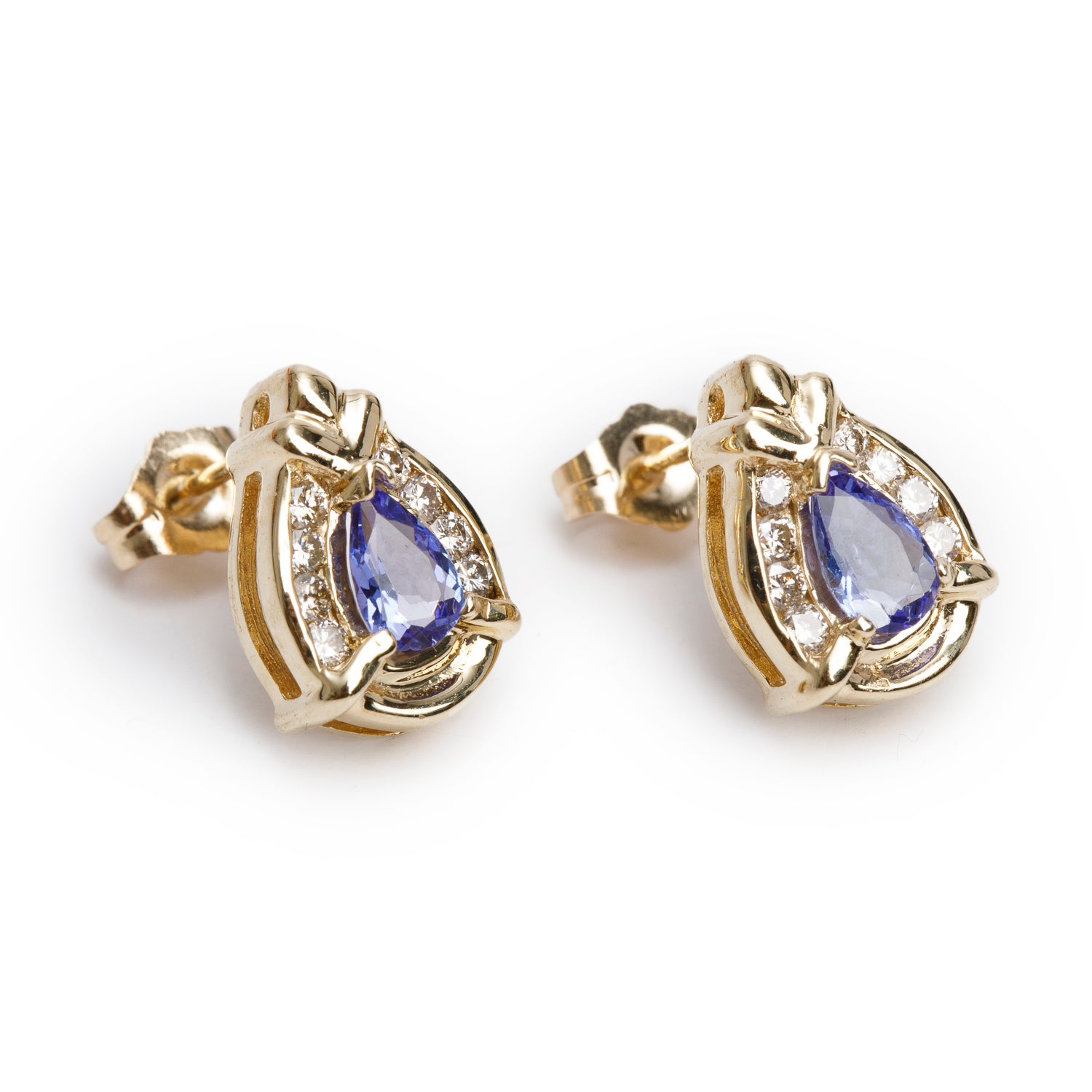 14k Yellow Gold Tanzanite & Diamond Stud Earrings