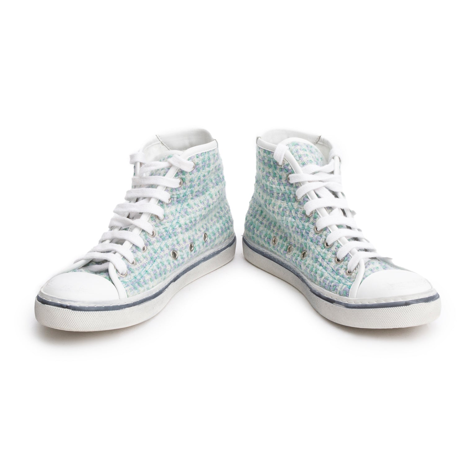 Saint Laurent Multicolor Tweed Malibu Mid Top Sneakers, Size 38 w/ Box