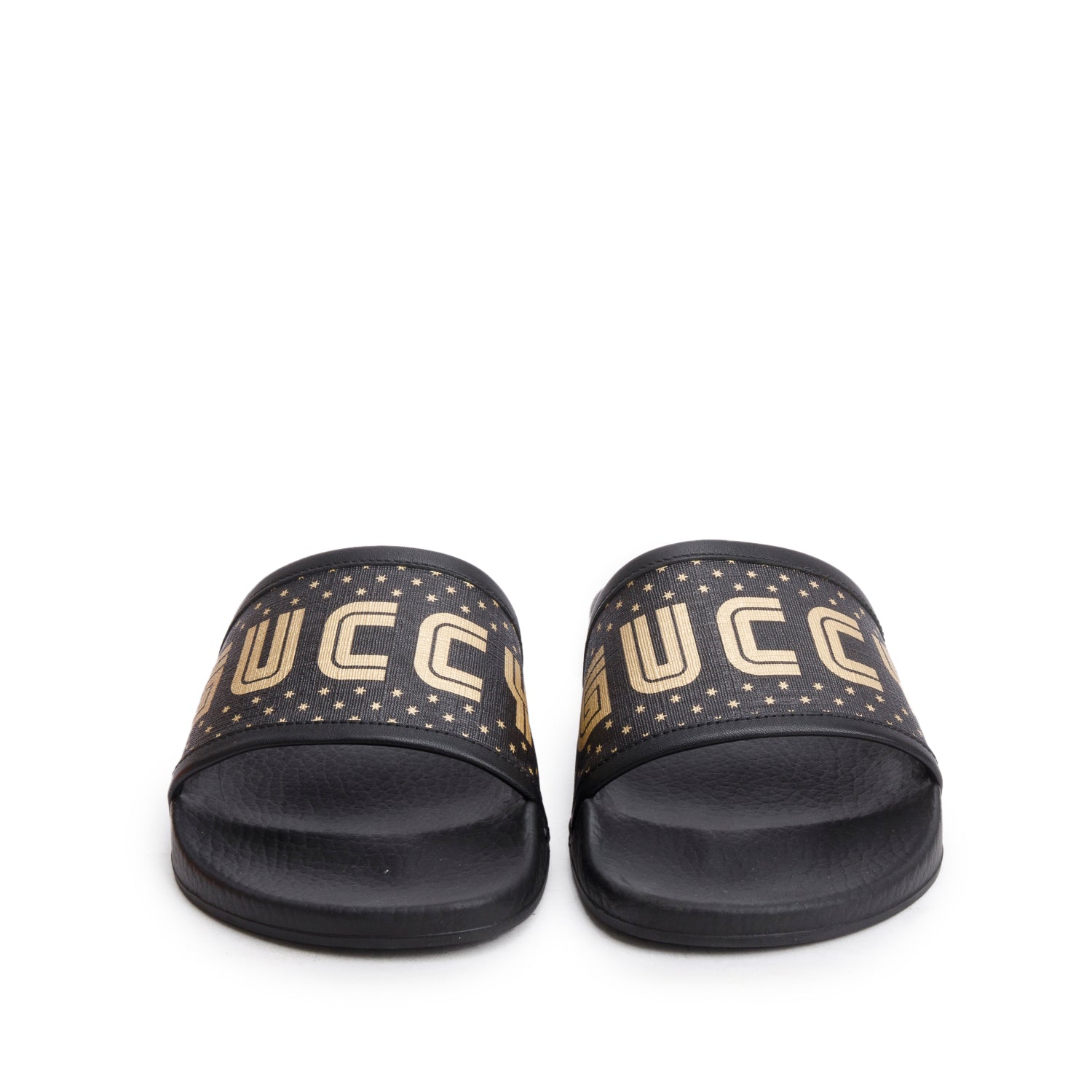 Gucci x Sega Supreme Black Rubber Guccy Star Slides, Size 5 w/ Box