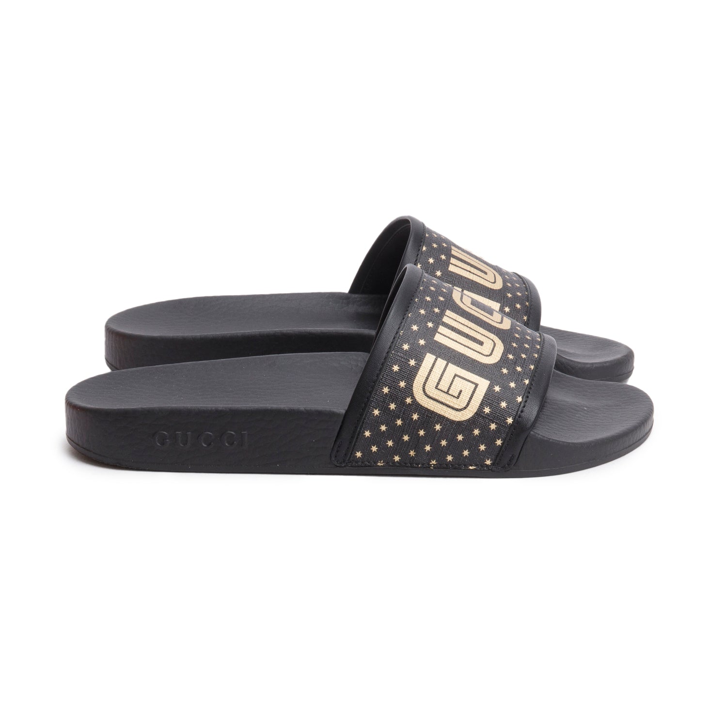 Gucci x Sega Supreme Black Rubber Guccy Star Slides, Size 5 w/ Box