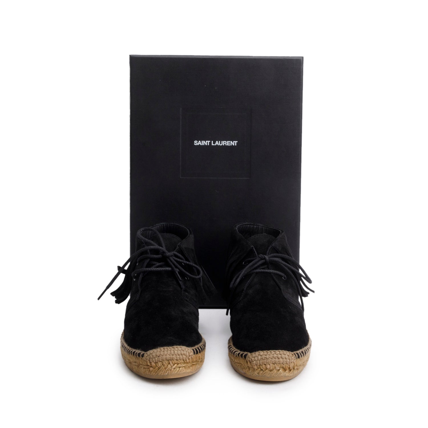 Saint Laurent Black Suede Fringe Espadrille, Size 38 w/ Box