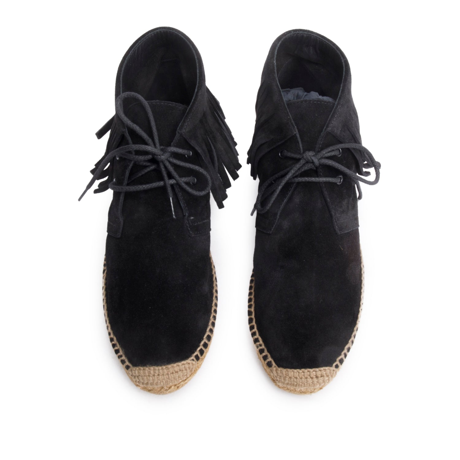 Saint Laurent Black Suede Fringe Espadrille, Size 38 w/ Box