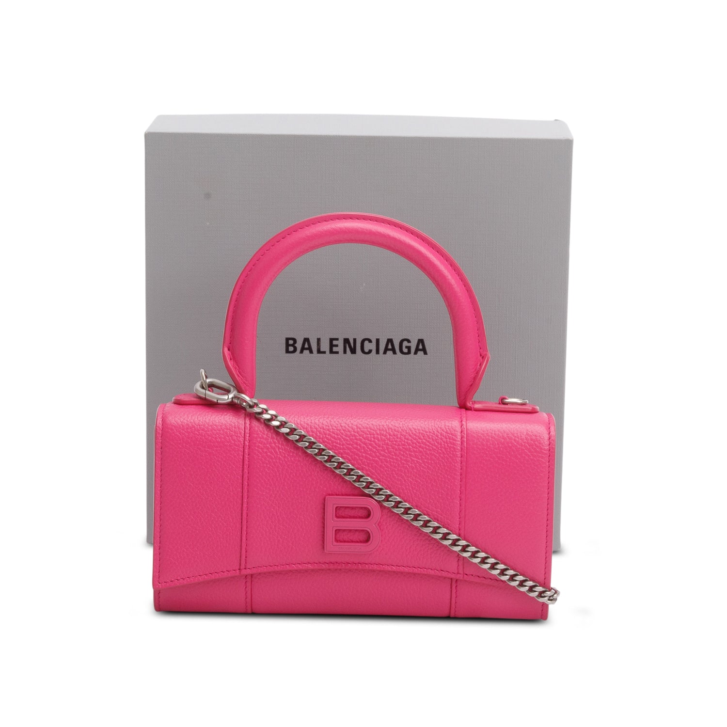 Balenciaga Pink Grained Calf Leather Hourglass Phone Holder w/ Box & Chain