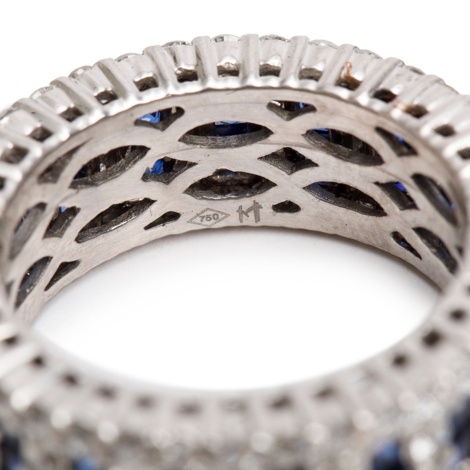 18k White Gold Sapphire and Diamond Band Ring, Size 5.25