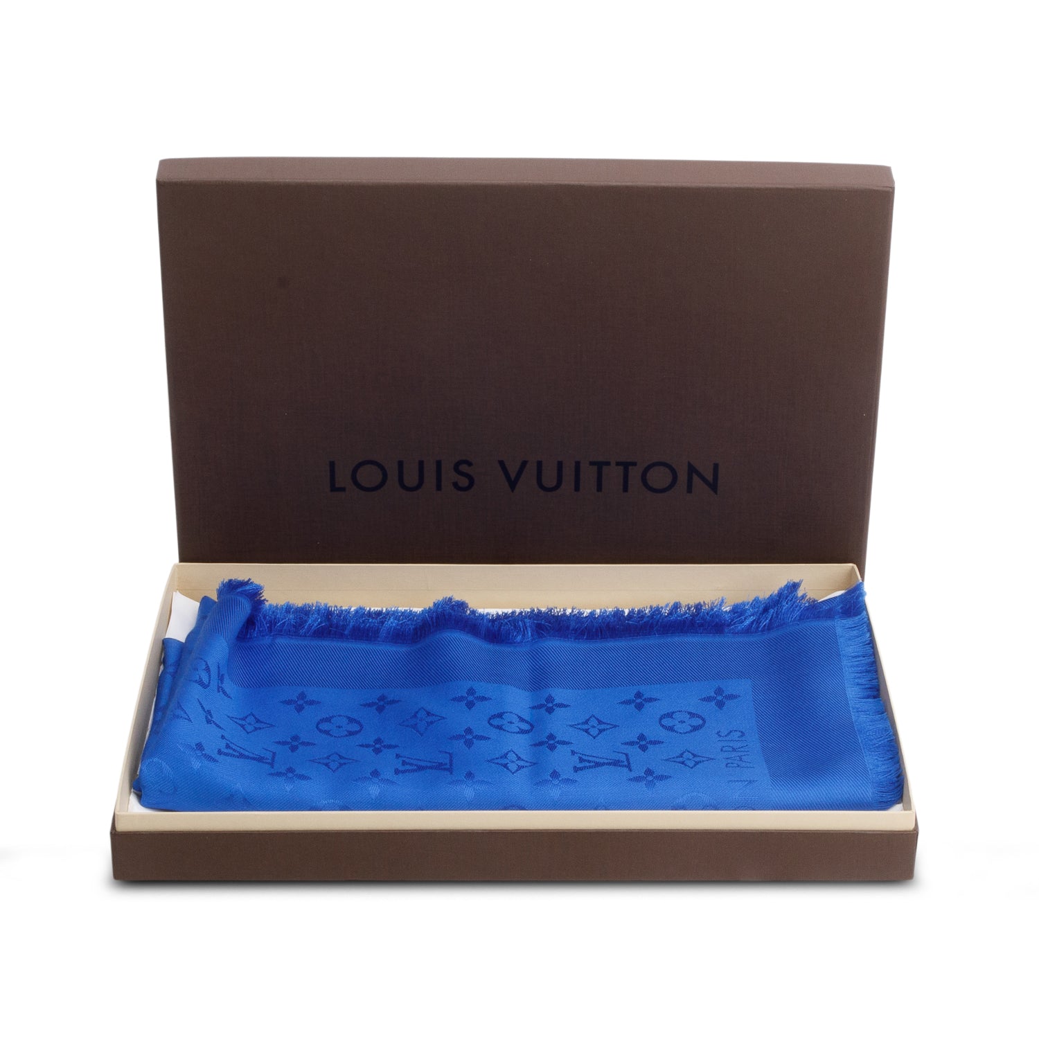 Louis Vuitton Blue Silk/Wool Monogram Shawl w/ Box