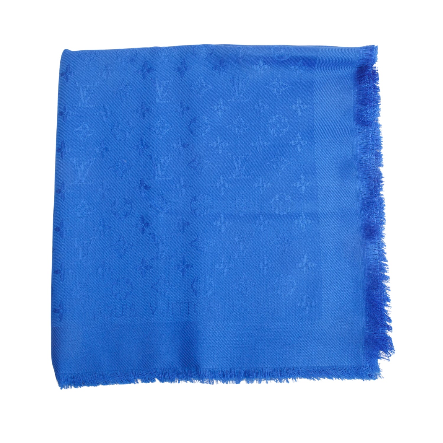 Louis Vuitton Blue Silk/Wool Monogram Shawl w/ Box