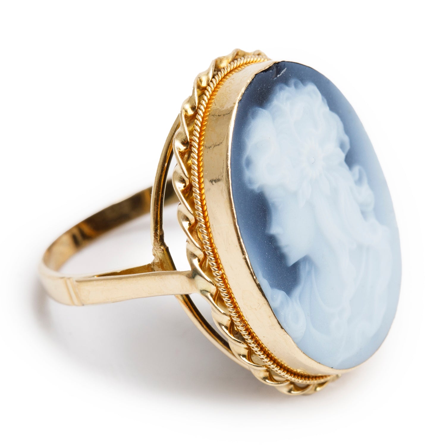 Antique 18k Yellow Gold Carved Stone Cameo Ring, Size 5