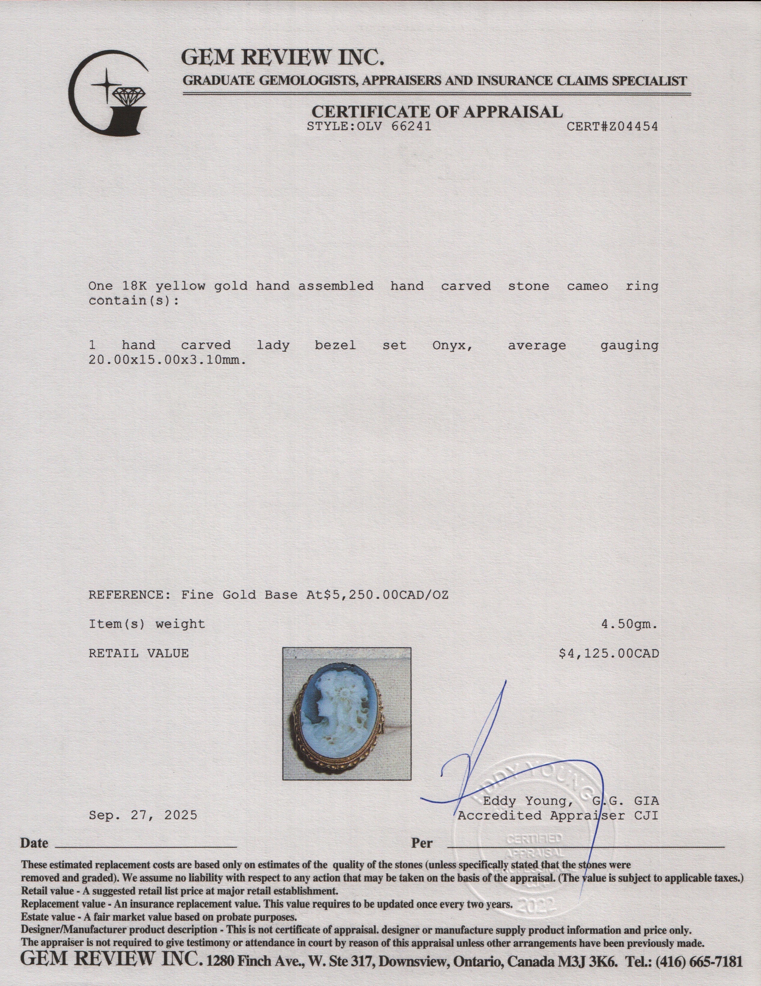 Antique 18k Yellow Gold Carved Stone Cameo Ring, Size 5